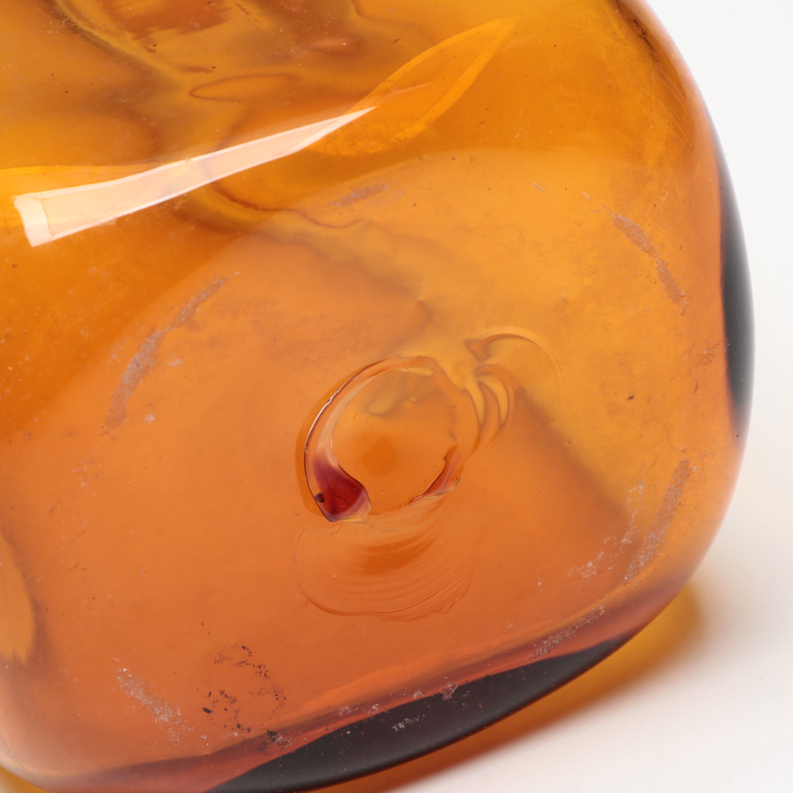 Blenko Amber Glass Paper Bag Vase with Pitcher and Decorative Bowl