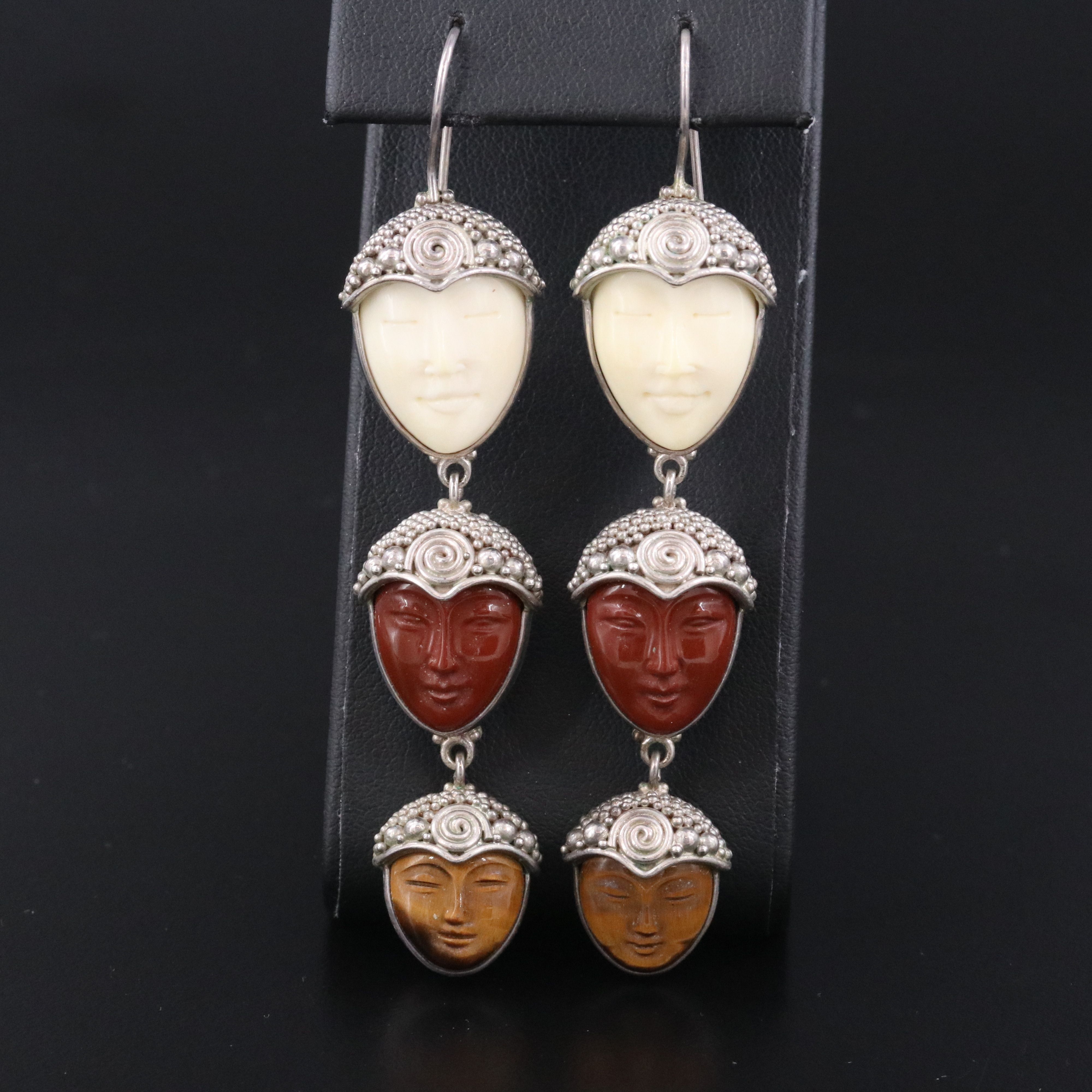 Sajen Sterling Drop Earrings Including Bone, Jasper and Tiger's Eye