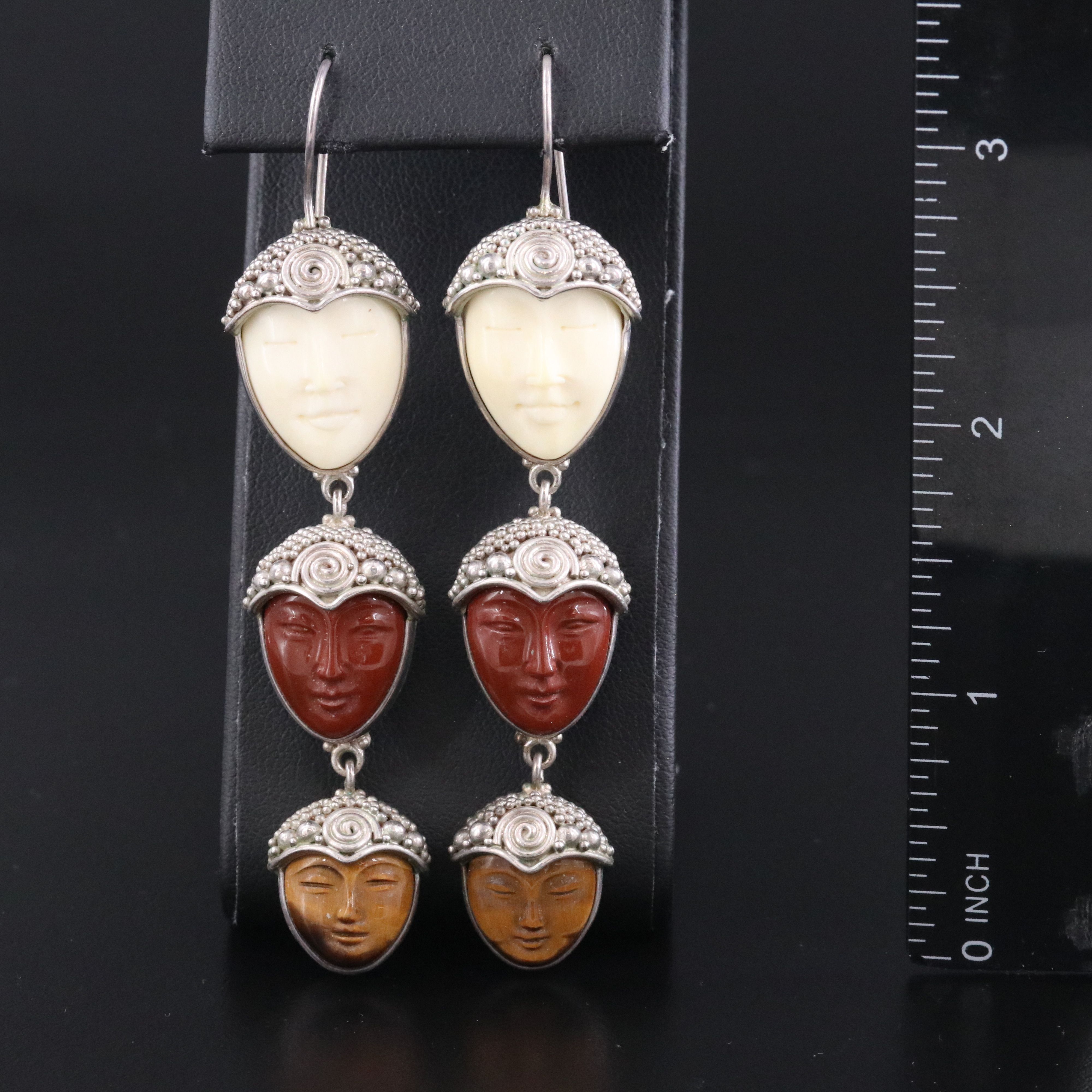 Sajen Sterling Drop Earrings Including Bone, Jasper and Tiger's Eye