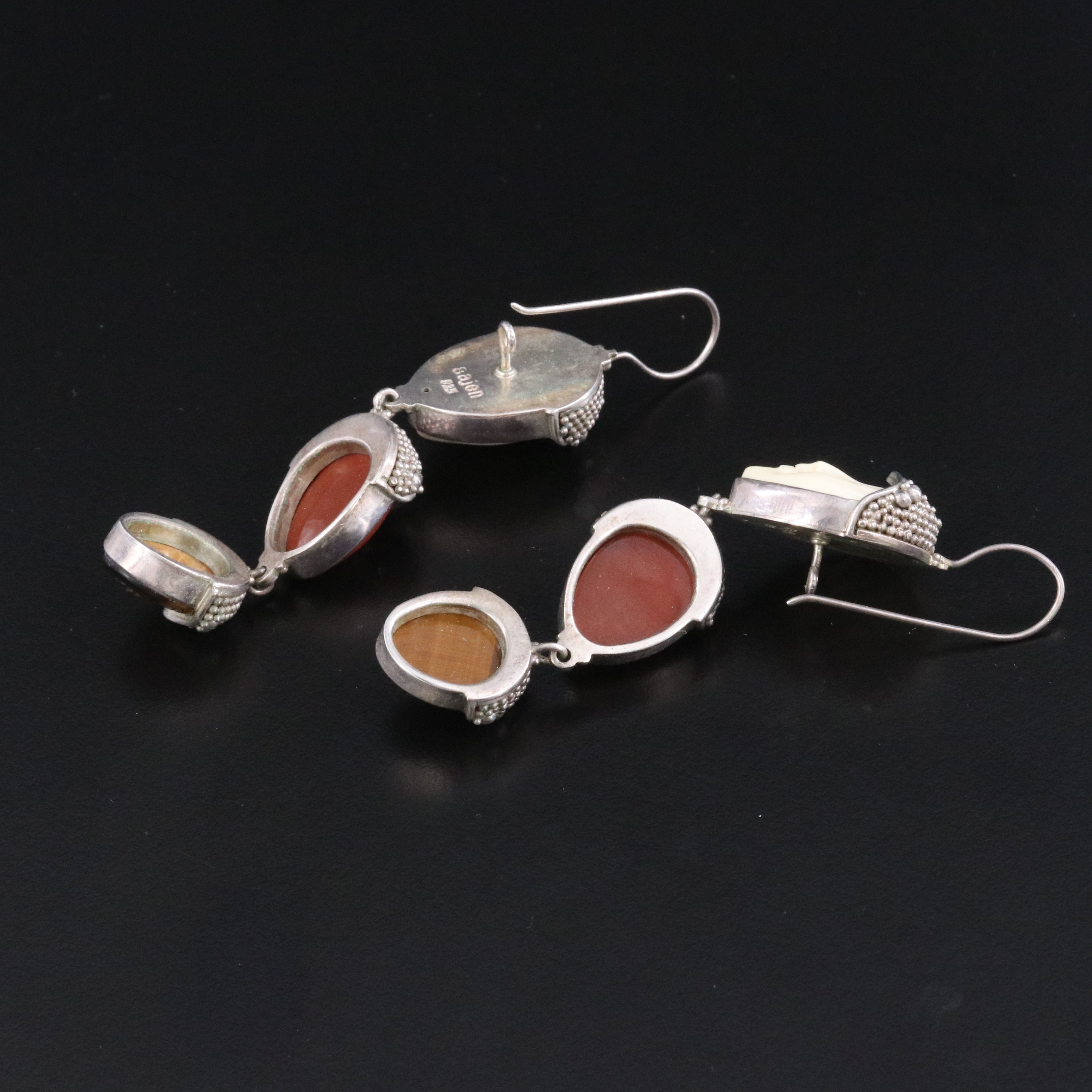 Sajen Sterling Drop Earrings Including Bone, Jasper and Tiger's Eye