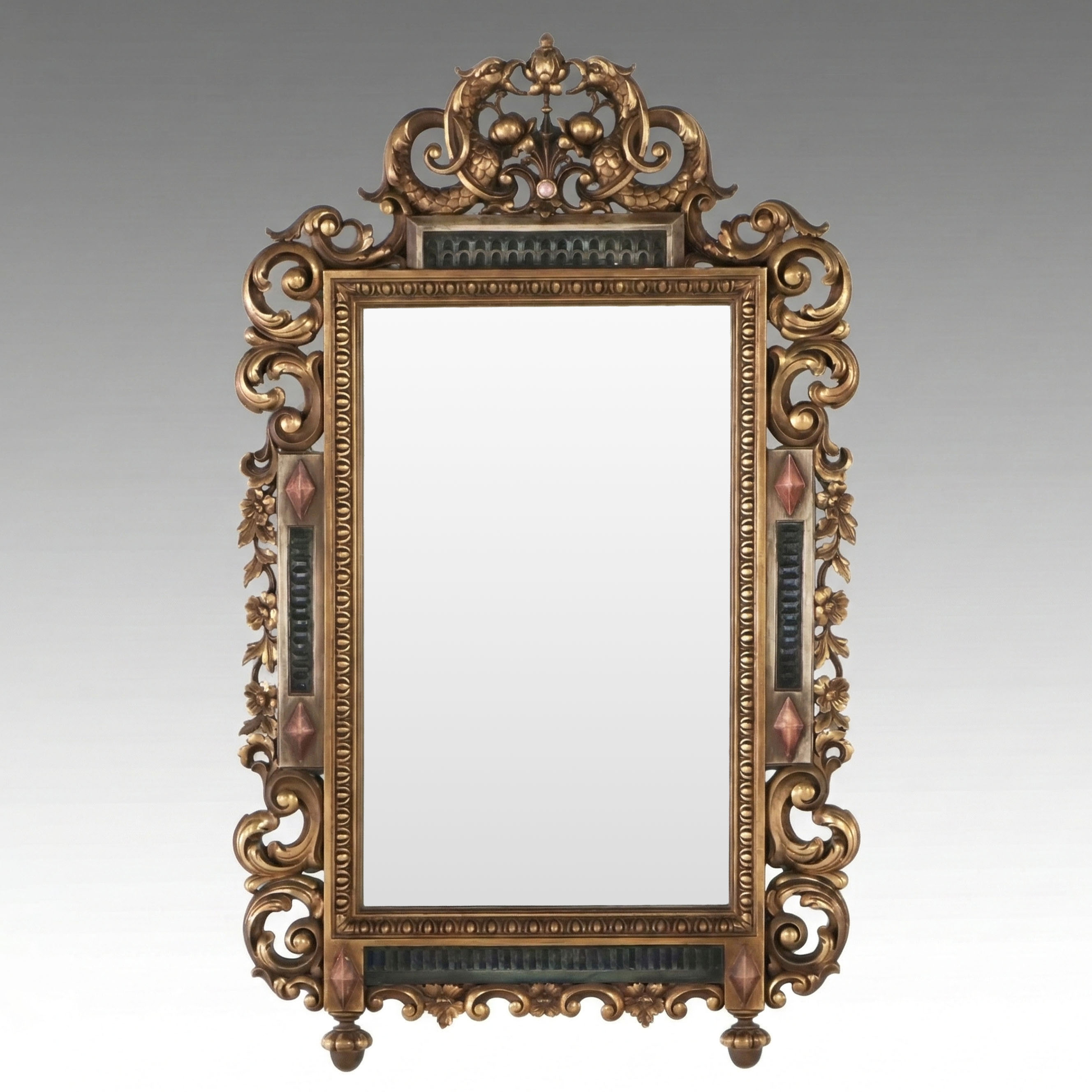 Louis XVI Style Polychrome Giltwood and Gesso Wall Mirror