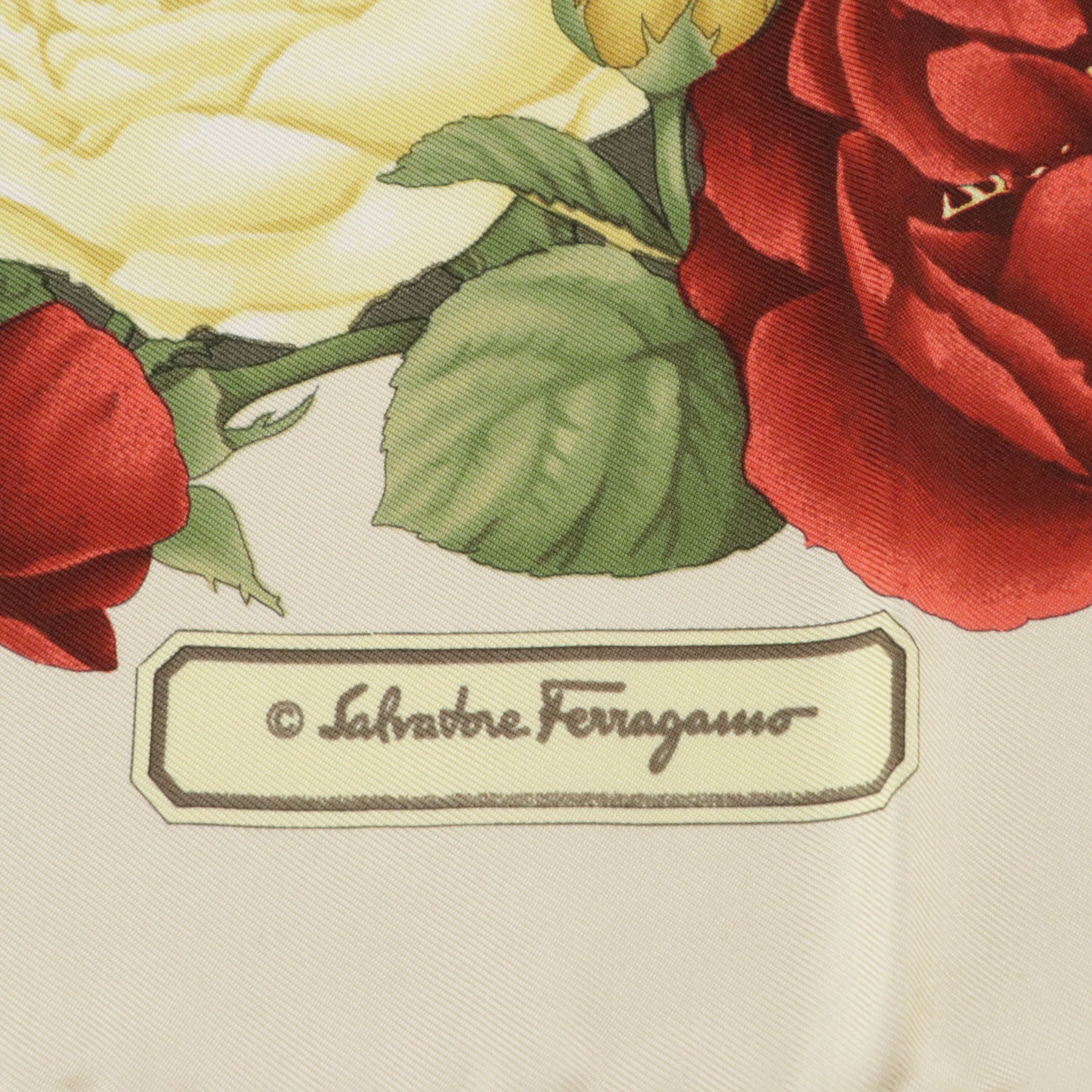 Salvatore Ferragamo Leopards and Roses Scarf 90 in Silk Twill