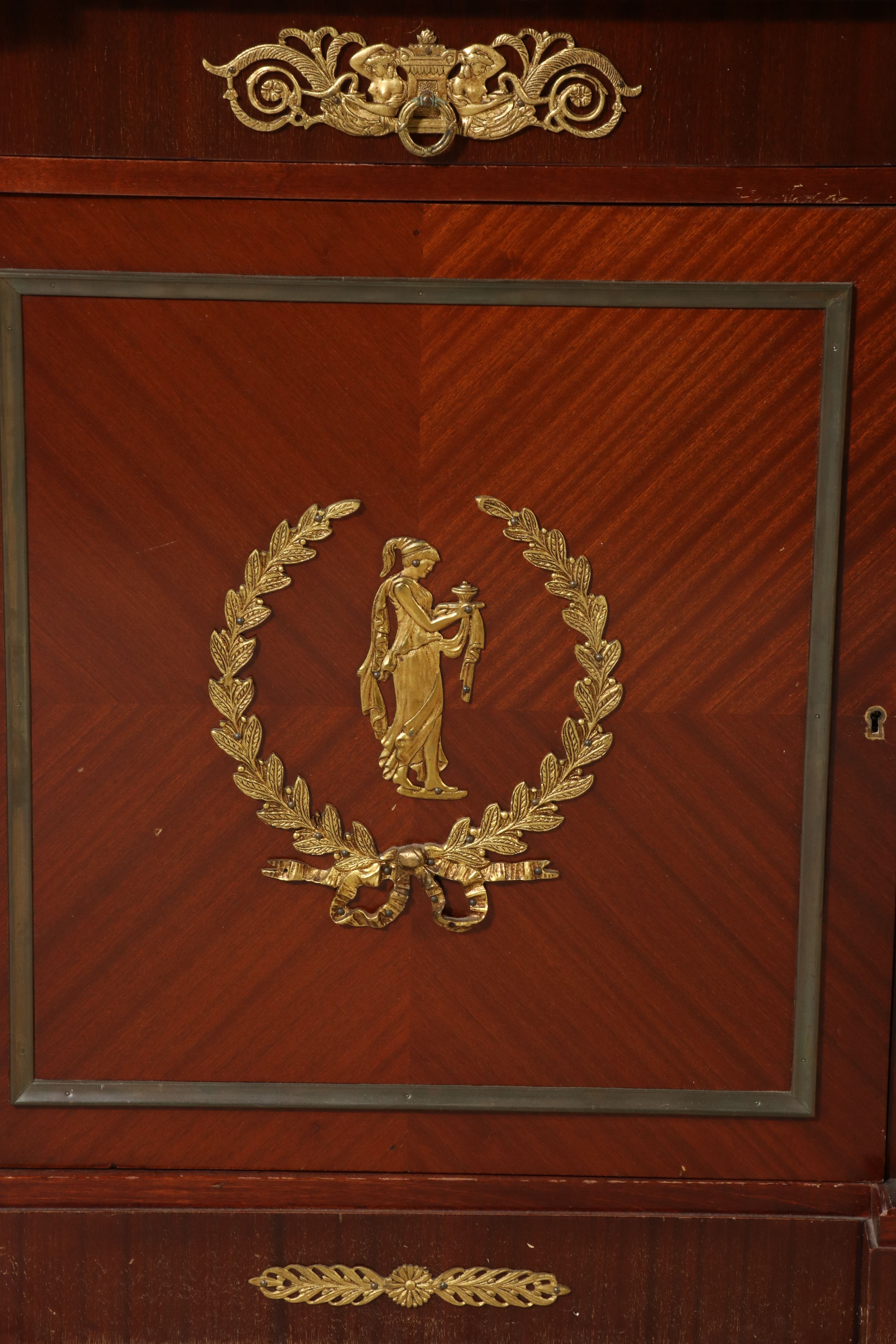 French Empire Style Ormolu Mounted Mahogany Marble Top Sideboard, Late 20th C.