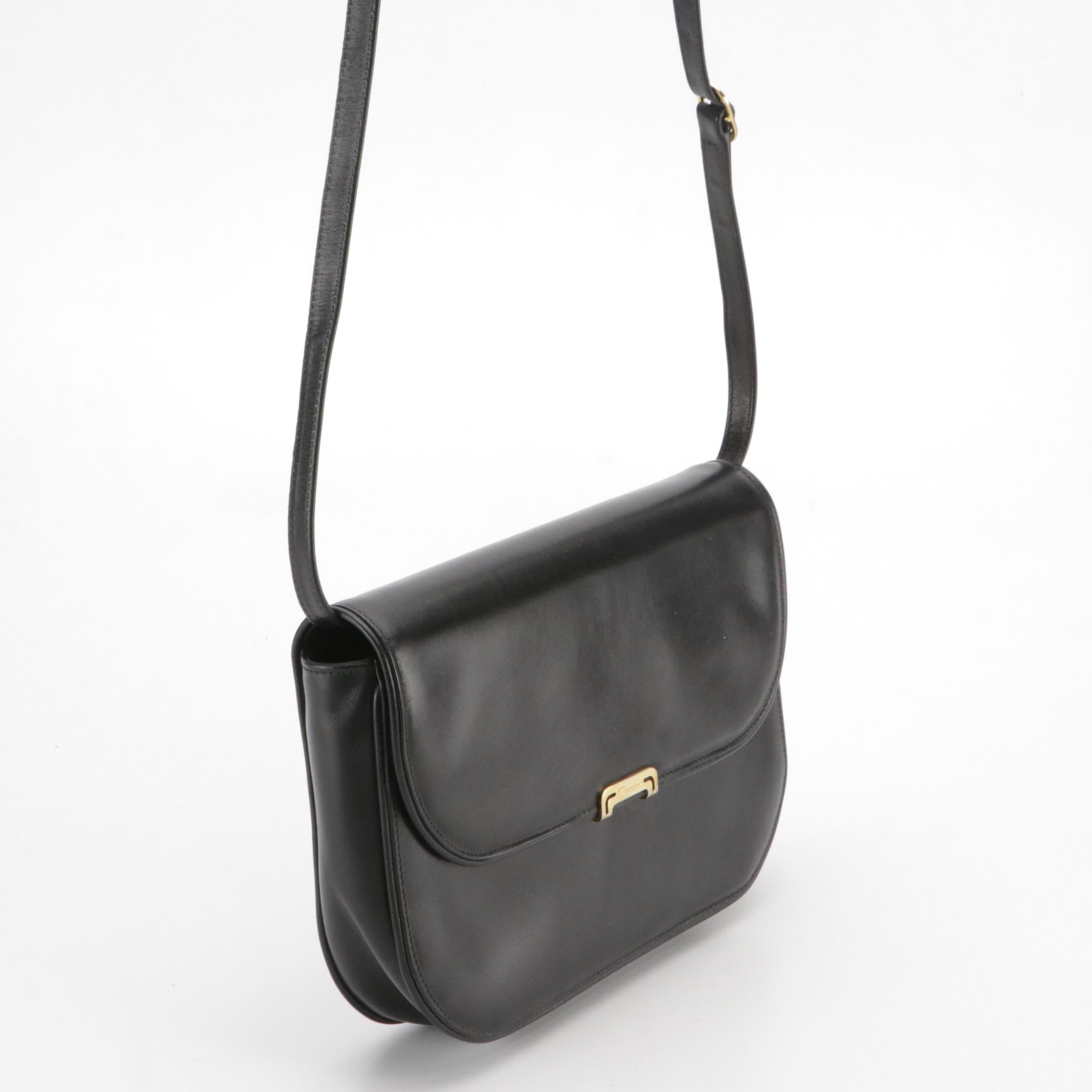 Salvatore Ferragamo Firenze 4 Foldover Shoulder Bag in Black Leather
