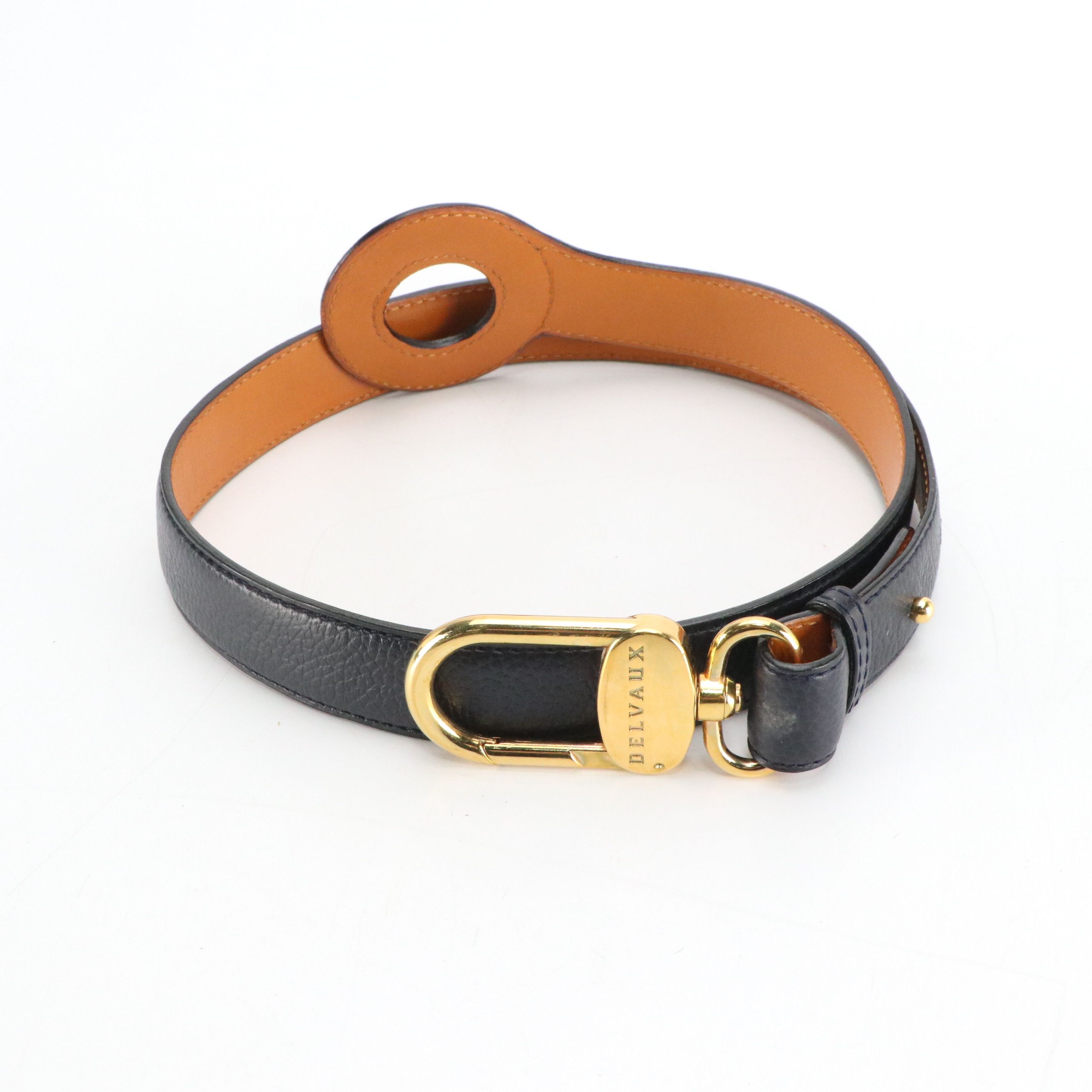 Delvaux Brown & Navy Blue Grained and Green Smooth Leather Belts