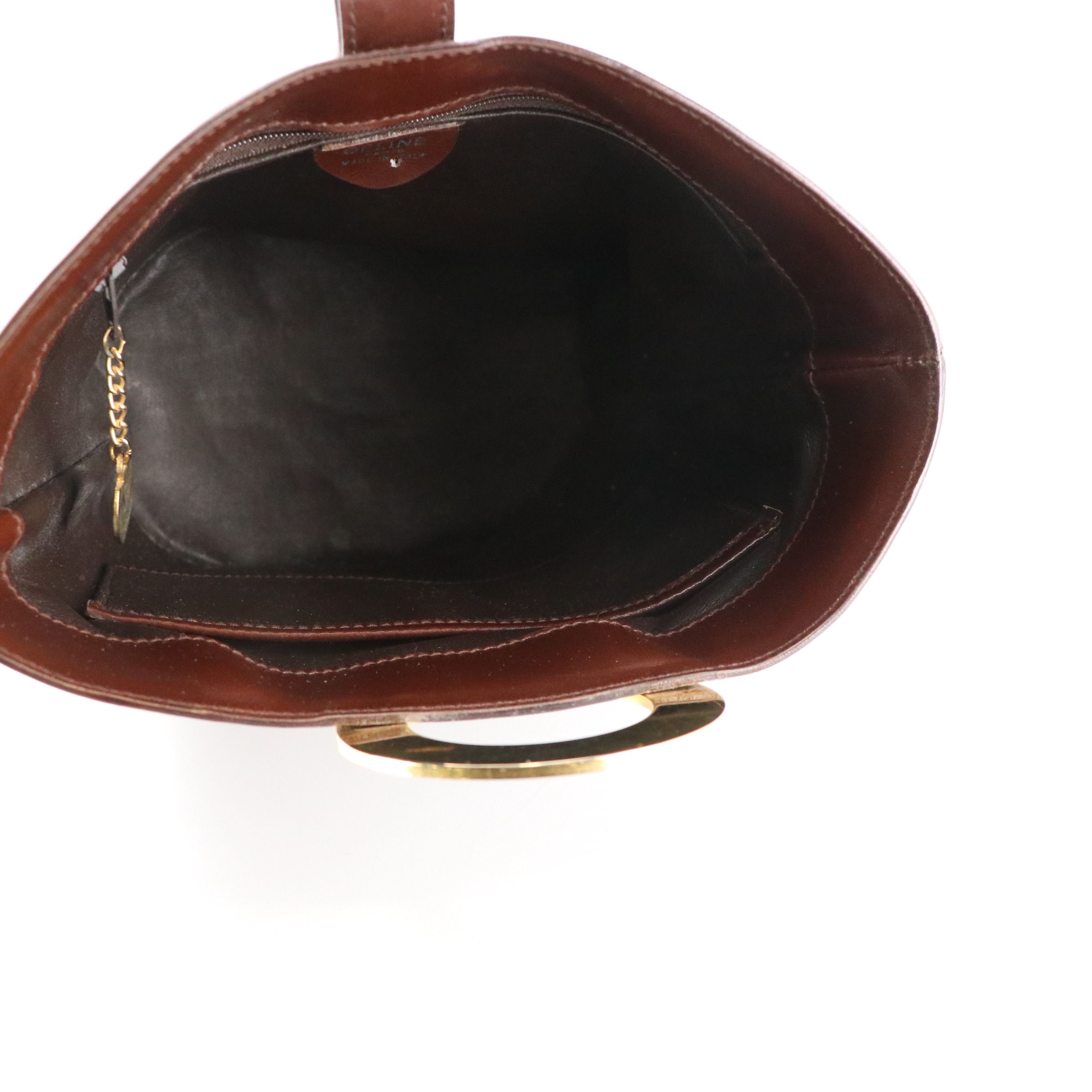 Celine Circle Logo Bucket Bag in Chocolate Brown Calfskin Leather