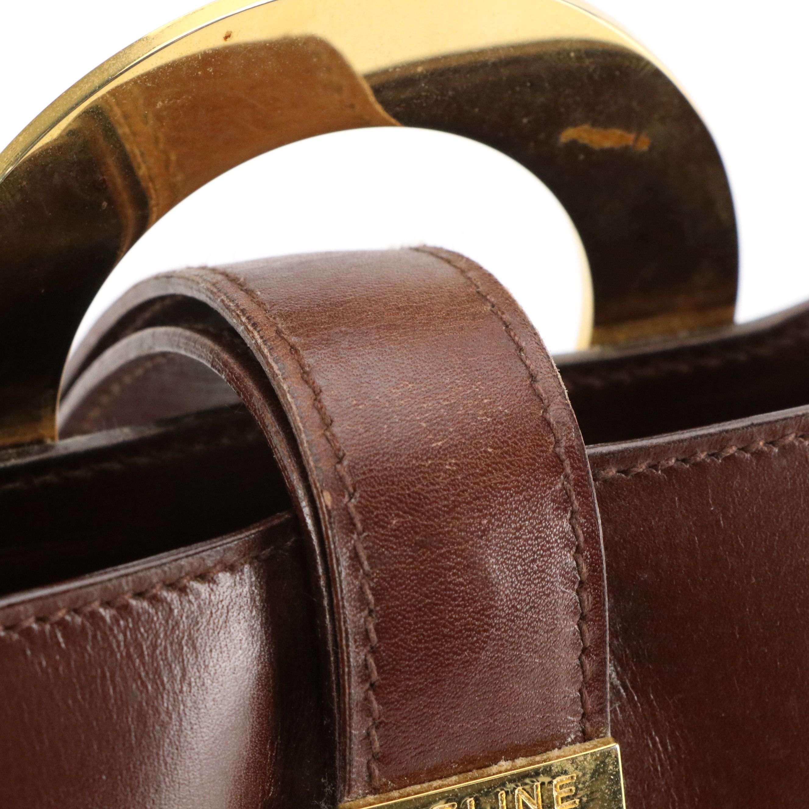 Celine Circle Logo Bucket Bag in Chocolate Brown Calfskin Leather