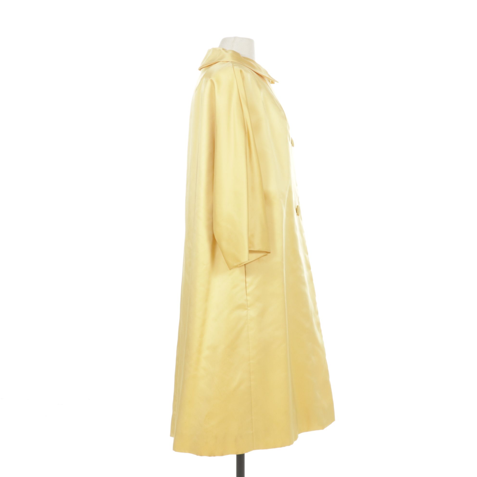 1960s Butter Yellow Silk Satin Evening Coat