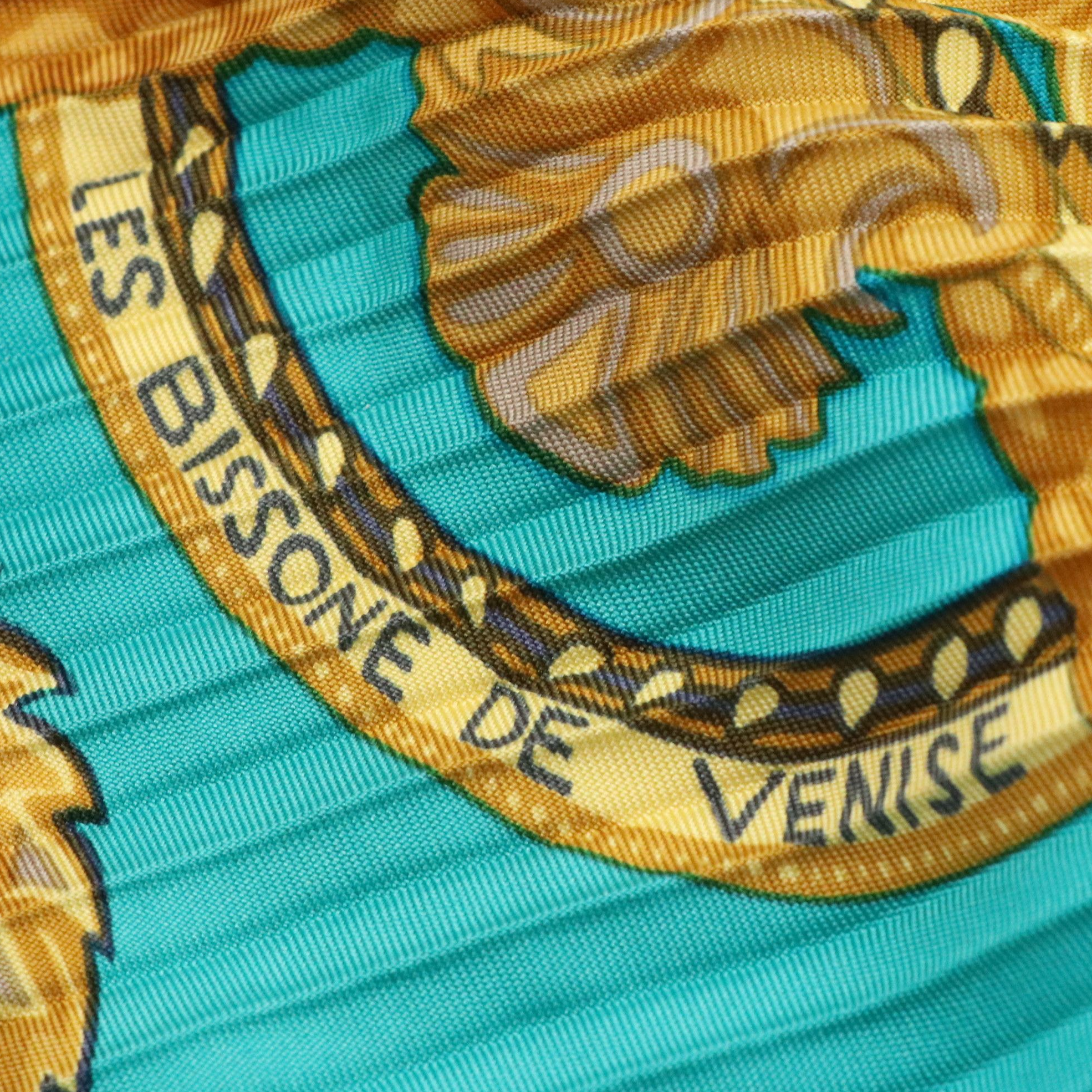 Hermès "Les Bissone de Venise" Plissé Scarf 90 in Silk Twill with Box