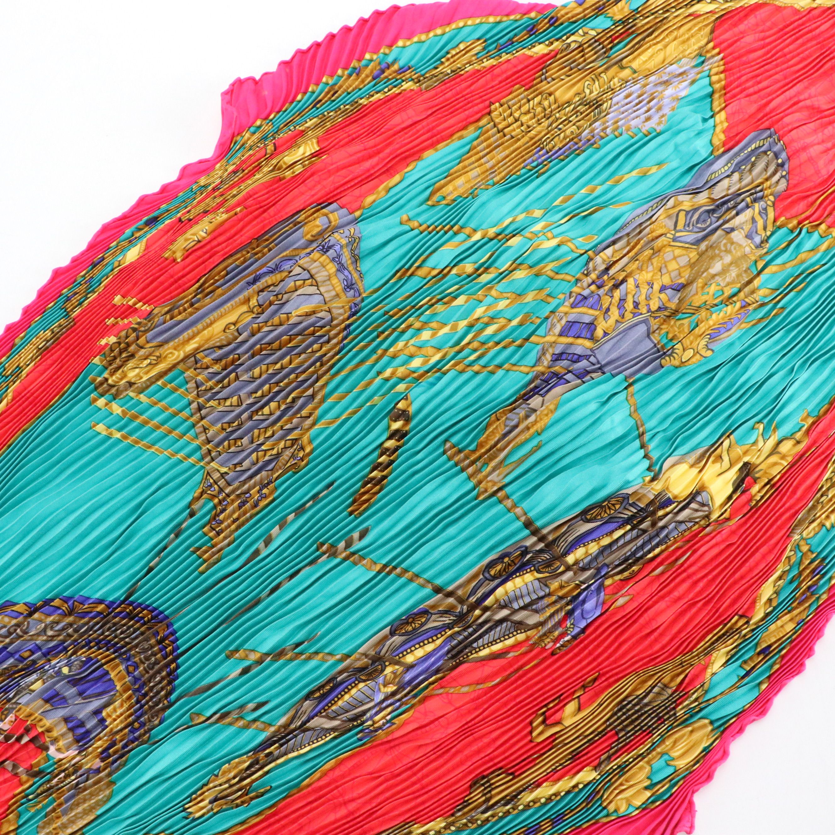 Hermès "Les Bissone de Venise" Plissé Scarf 90 in Silk Twill with Box