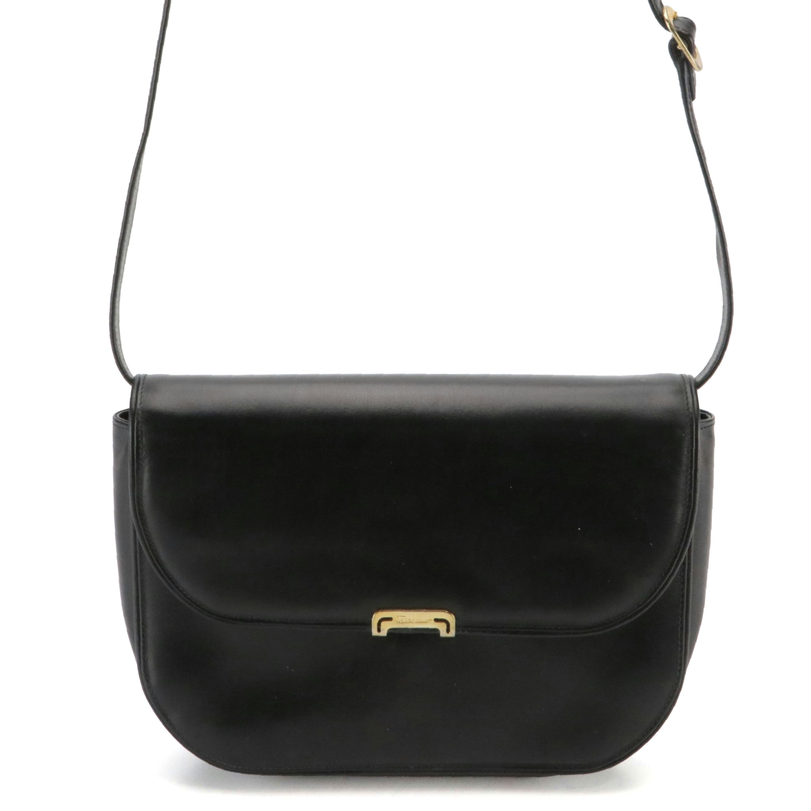 Salvatore Ferragamo Firenze 4 Foldover Shoulder Bag in Black Leather