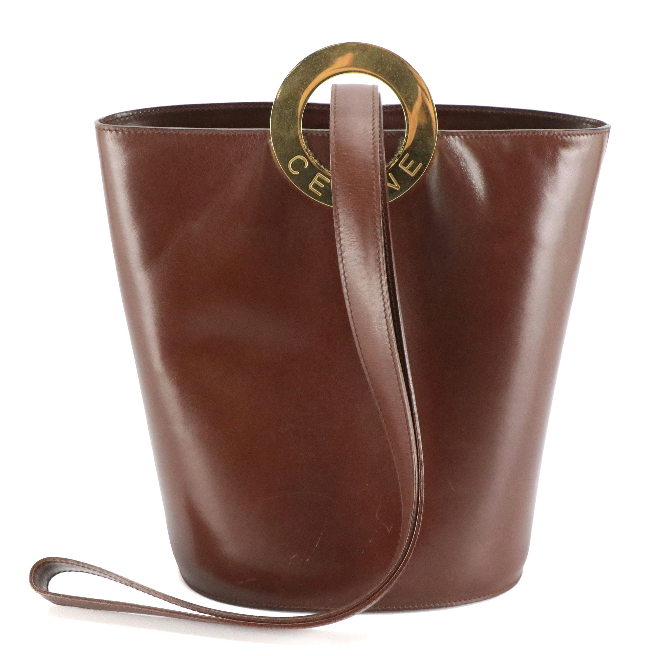 Celine Circle Logo Bucket Bag in Chocolate Brown Calfskin Leather