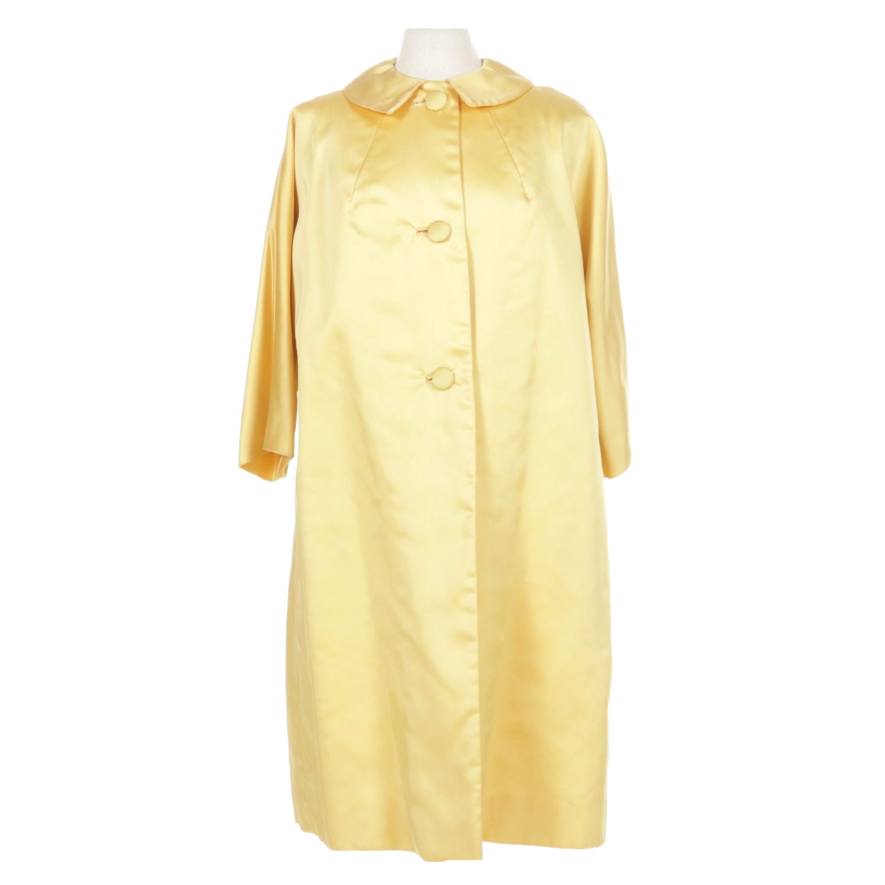 1960s Butter Yellow Silk Satin Evening Coat