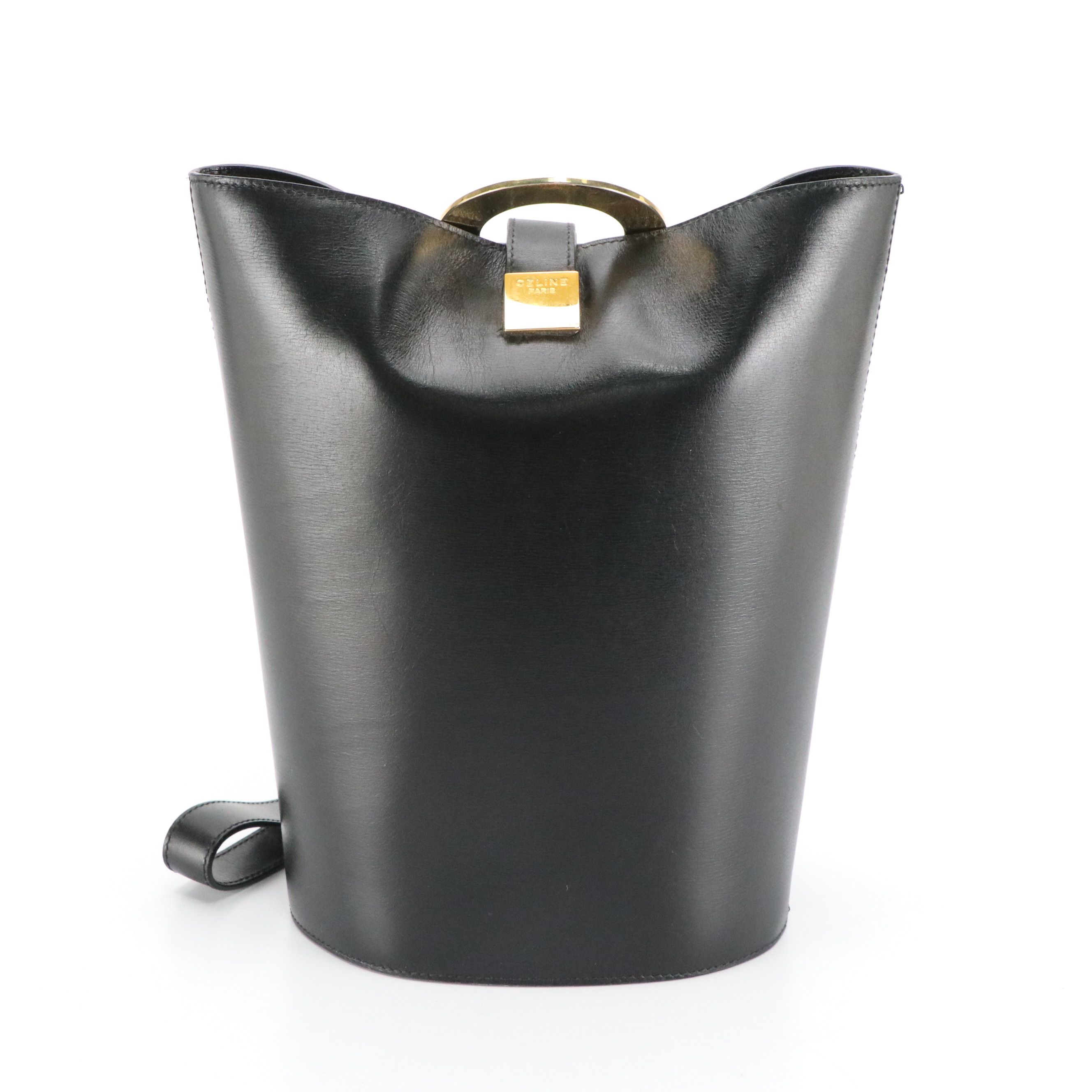Celine Circle Logo Bucket Bag in Black Calfskin Leather