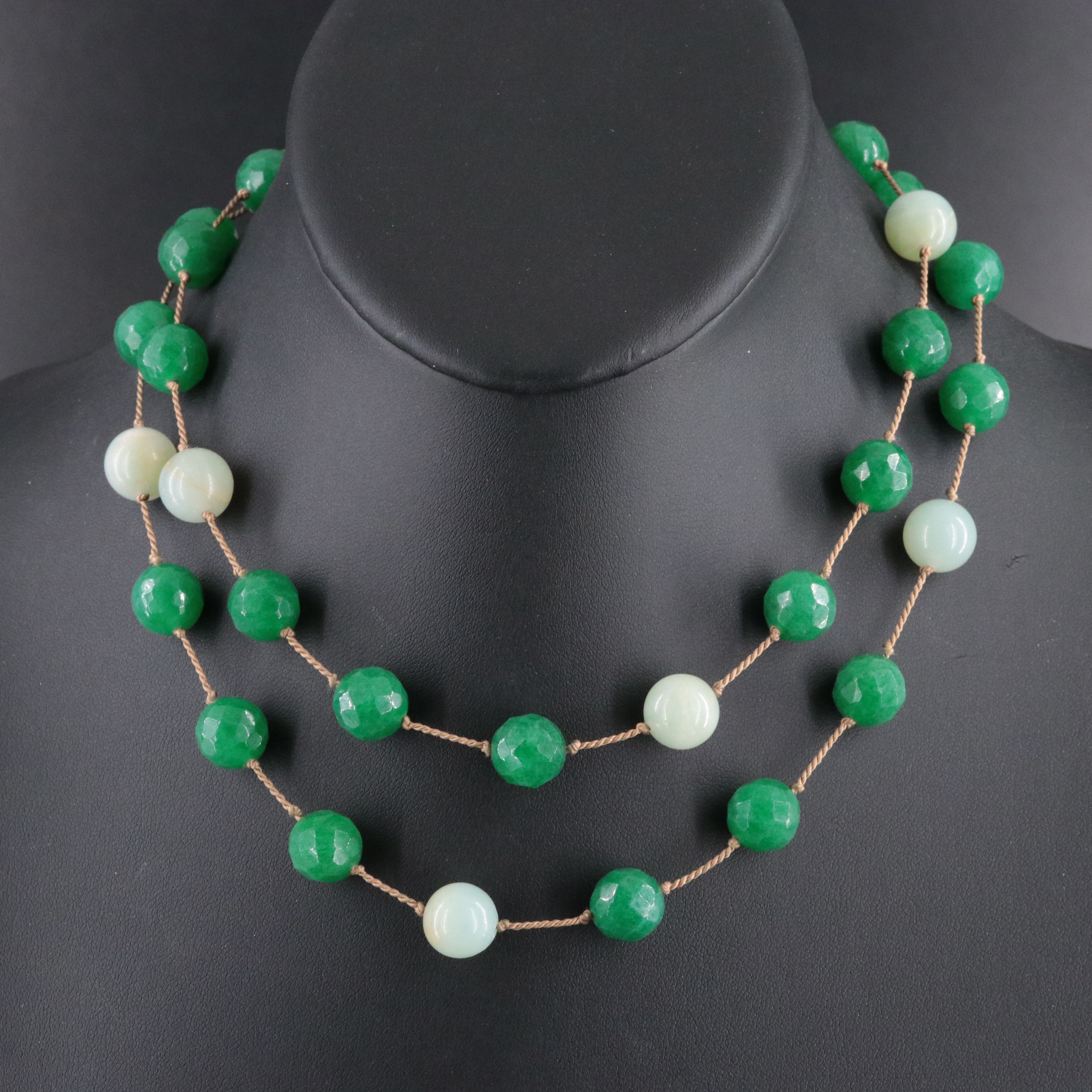 Quartz and Chalcedony Bead Station Necklace with Sterling Clasp
