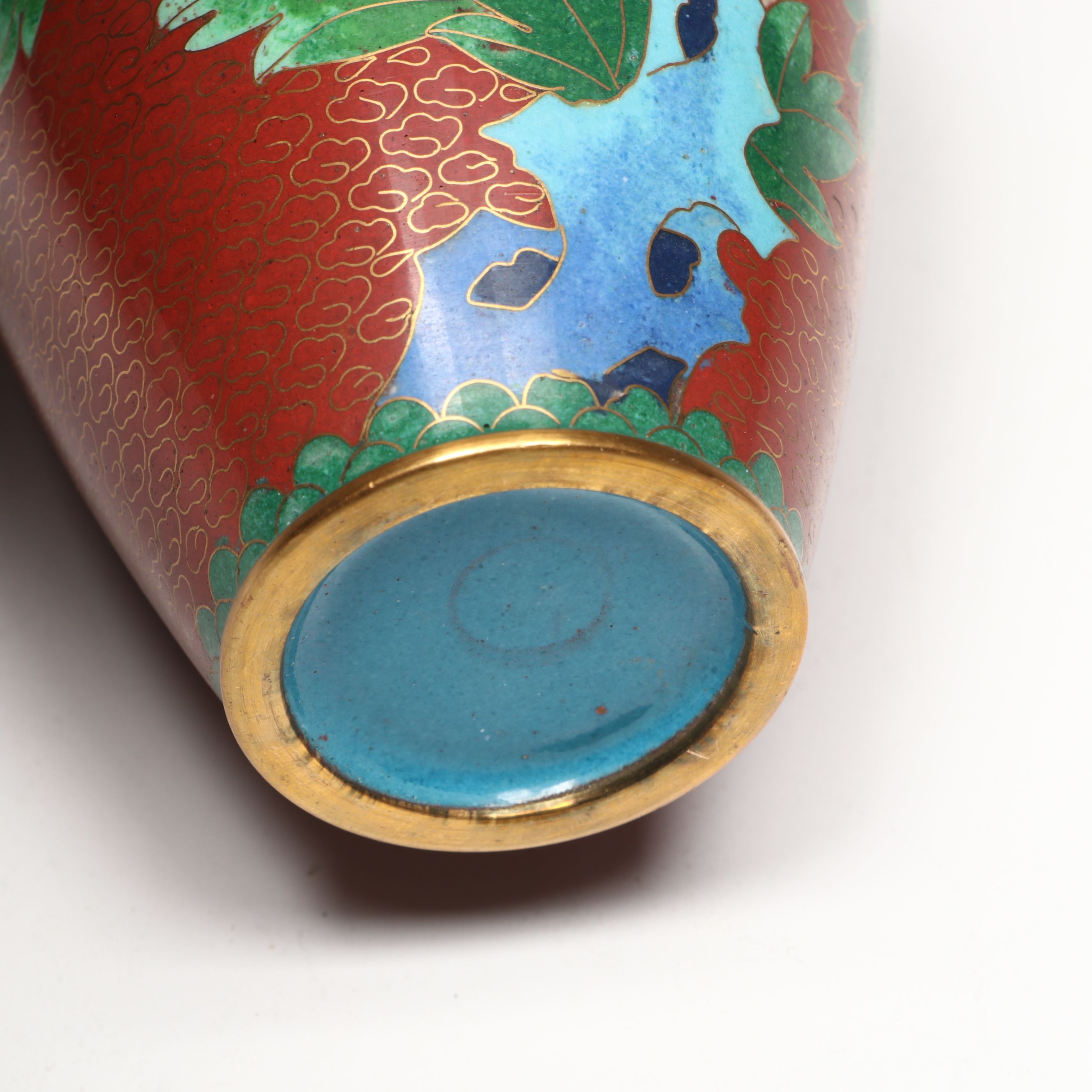 Chinese Floral Cloisonné Vases, Urn and Bowl with Other Glass Clock