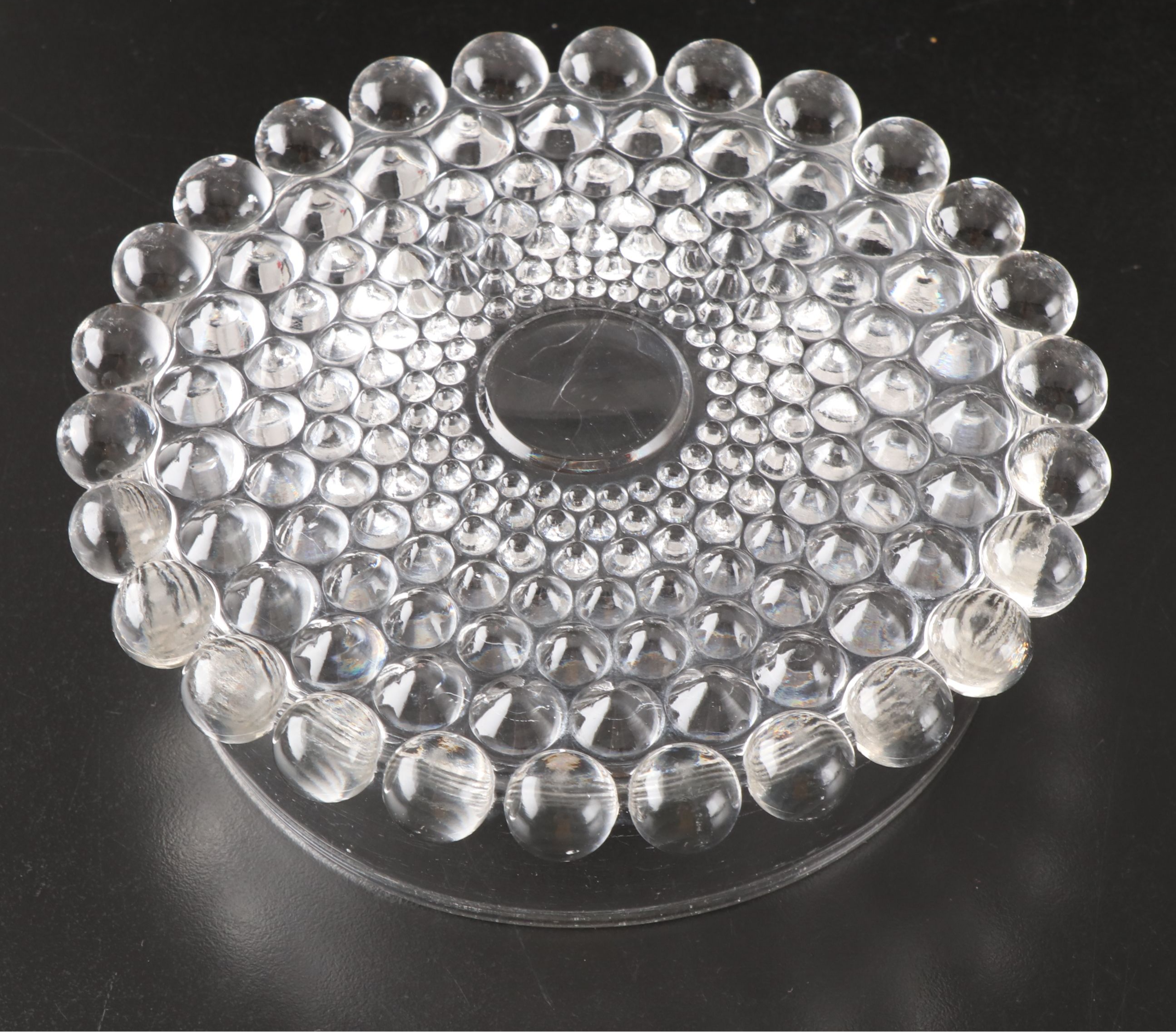 Bohemian Art Deco Intaglio Glass Salt Cellars with EAPG Butter Dish and Platter