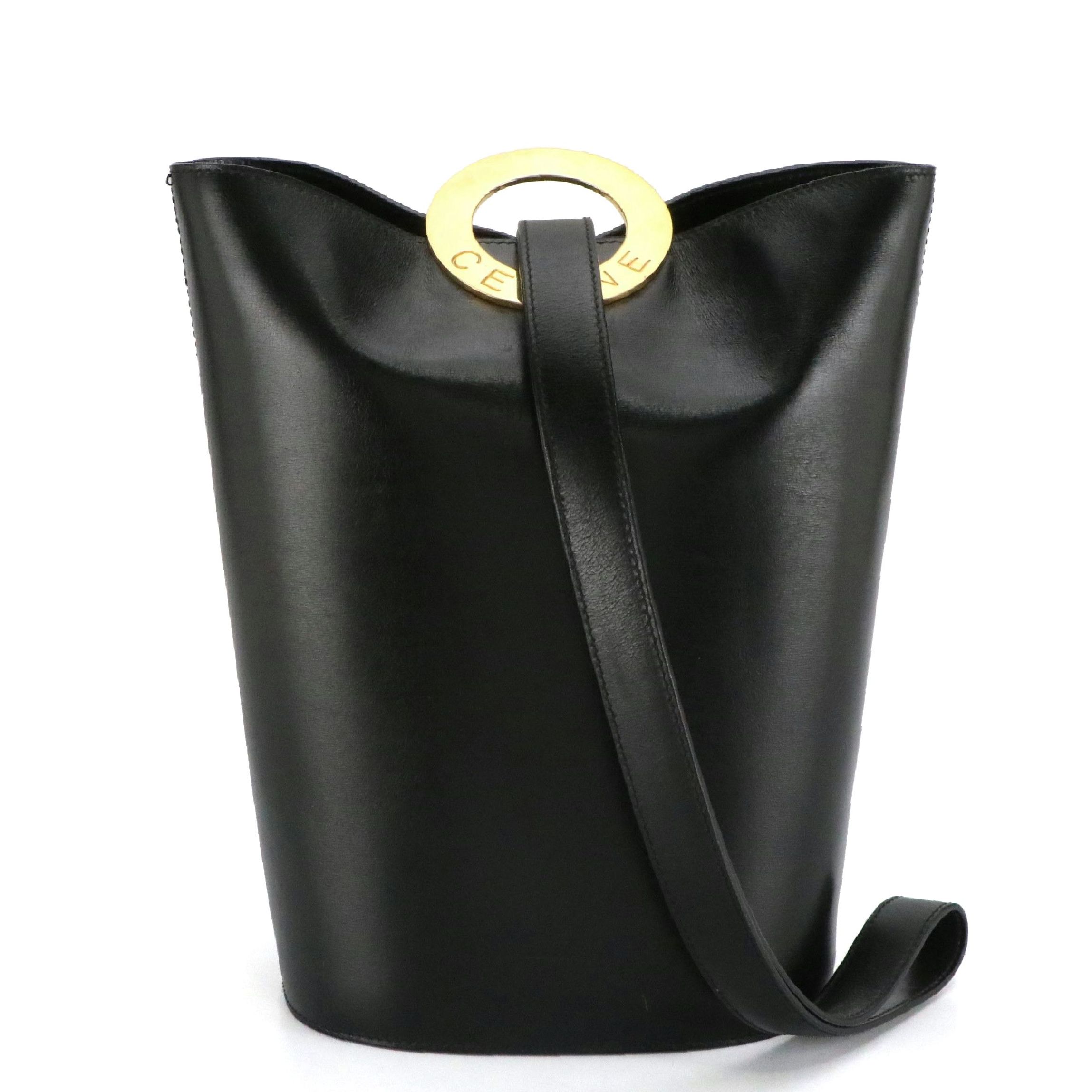 Celine Circle Logo Bucket Bag in Black Calfskin Leather