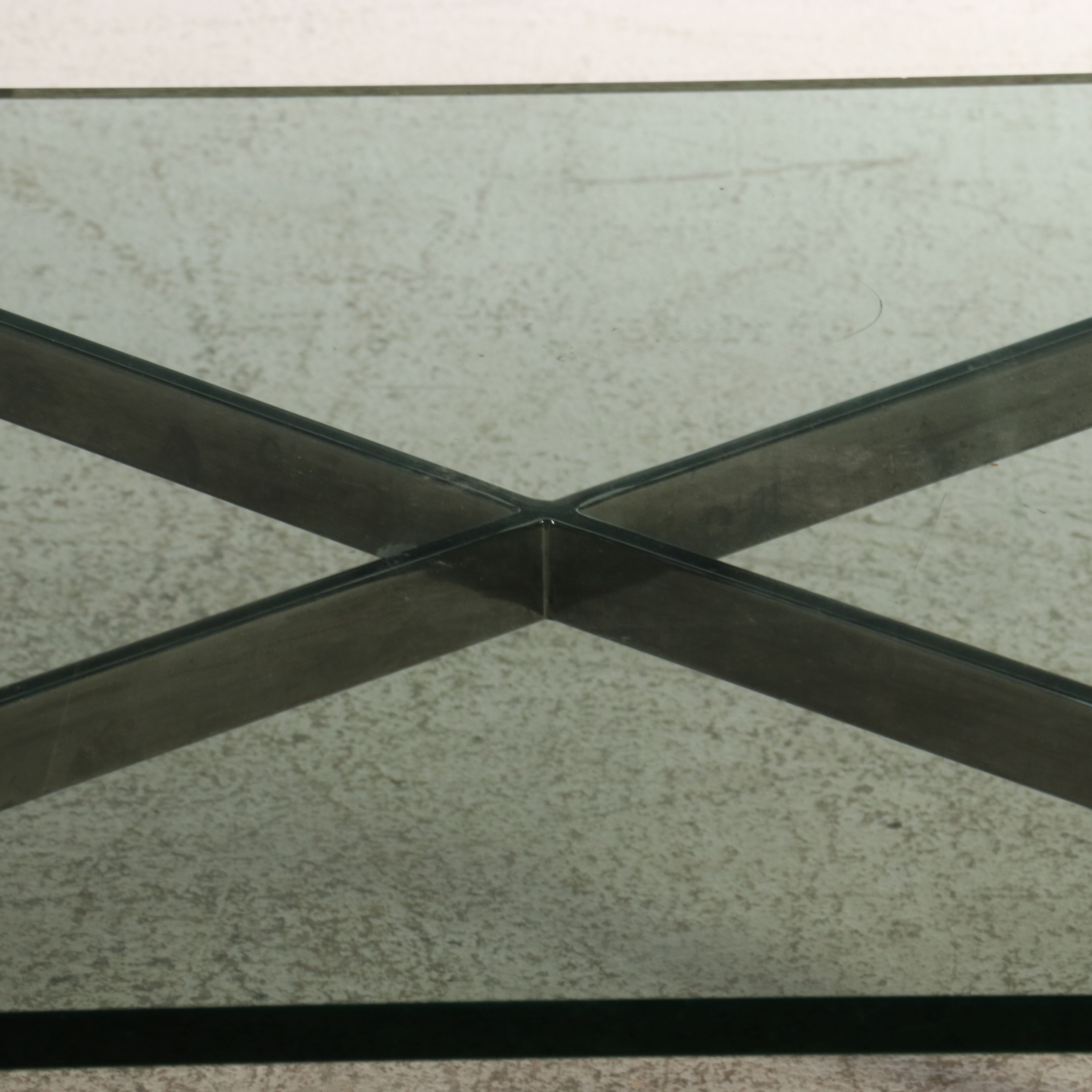 Postmodern Style Chrome and Glass X-Base Coffee Table, Late 20th Century