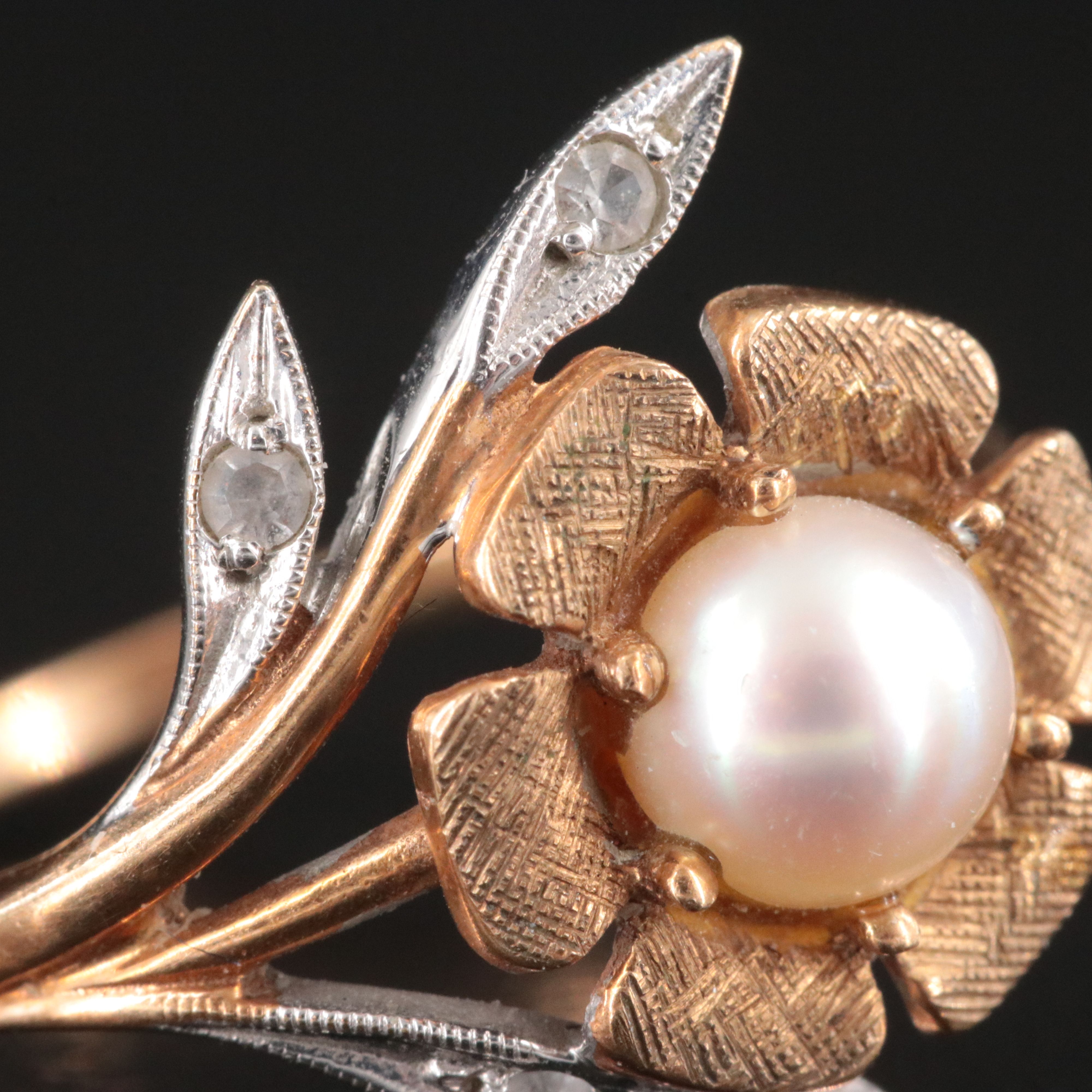 10K Two-Tone Pearl and White Topaz Flower Ring