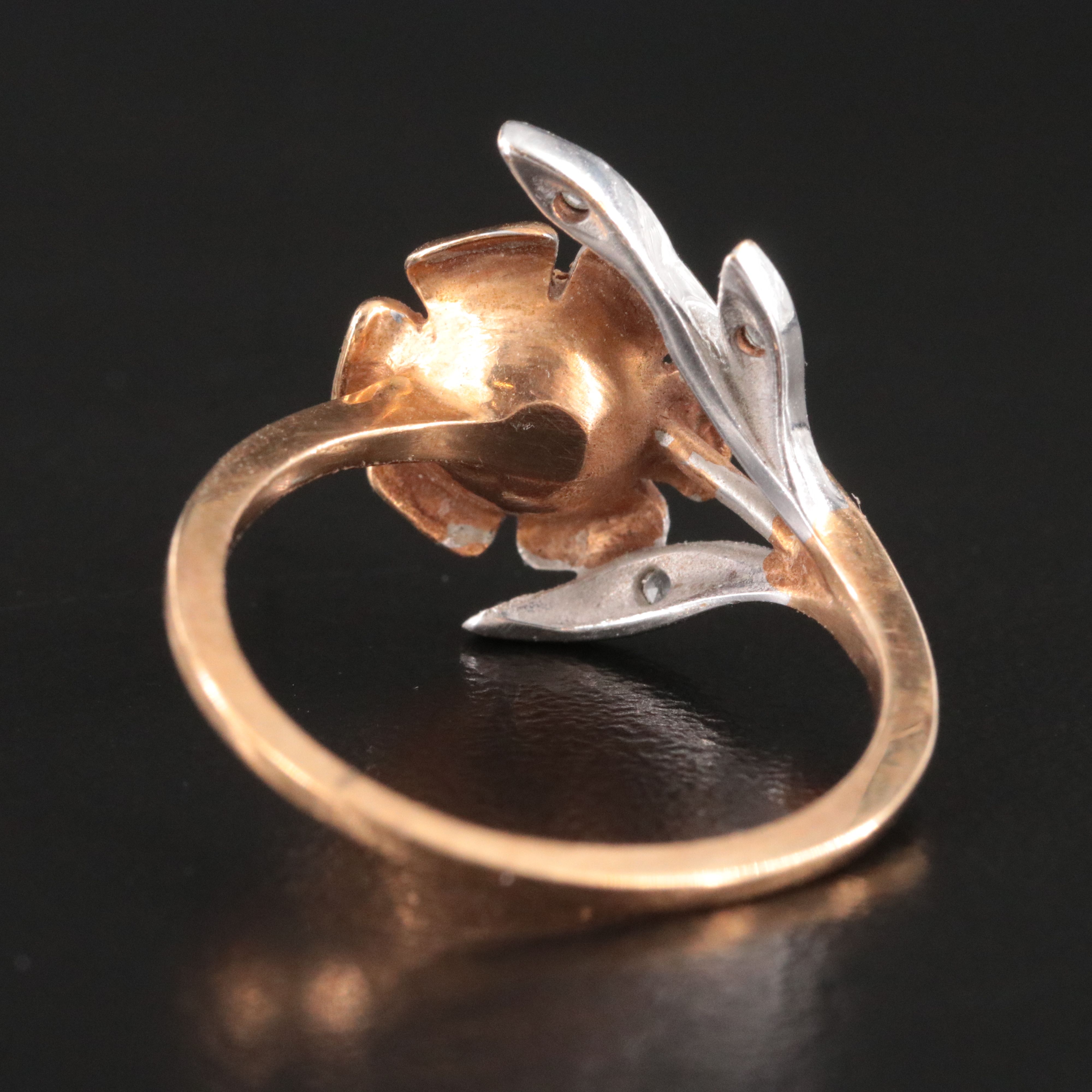 10K Two-Tone Pearl and White Topaz Flower Ring