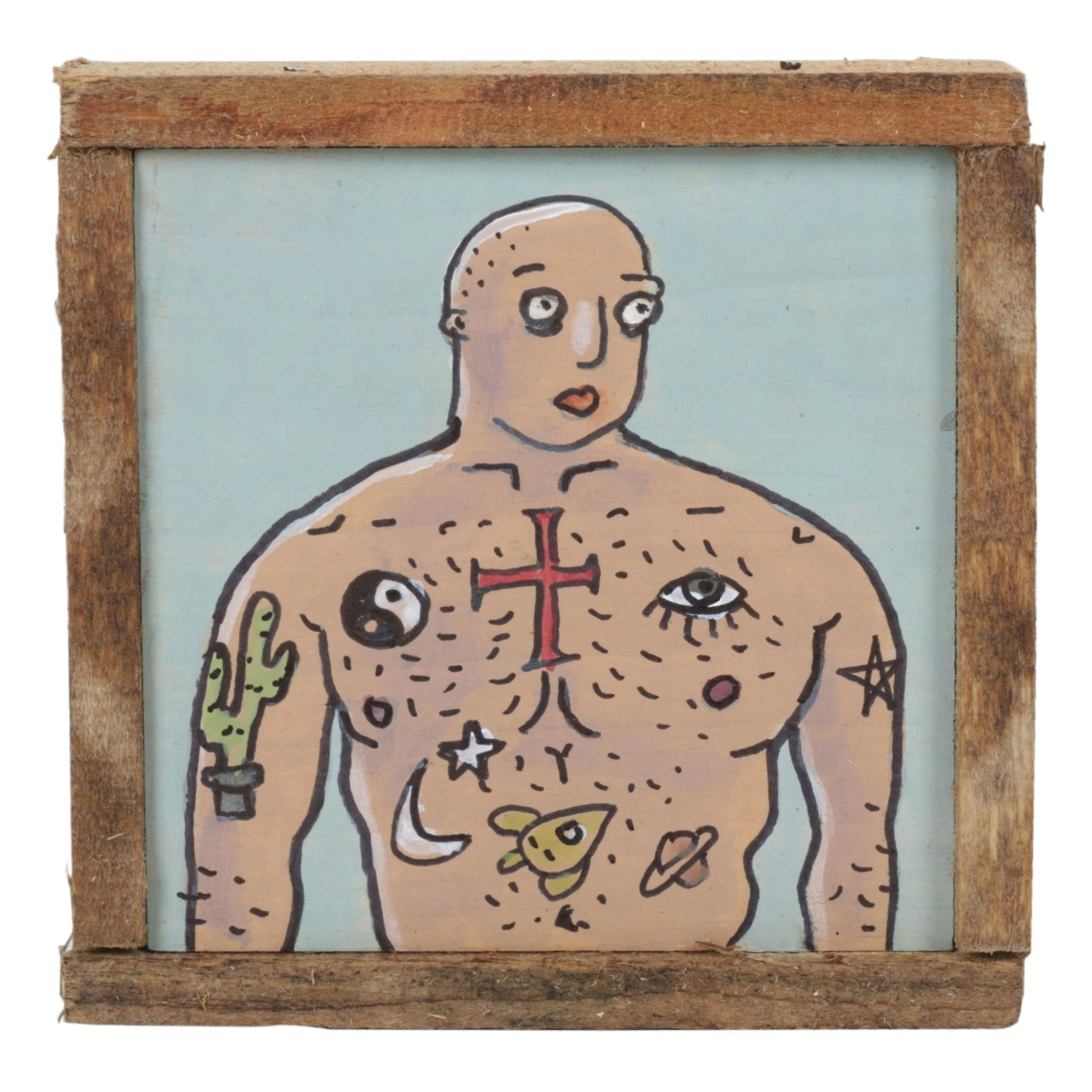 Aaron Wooten Mixed Media Stylized Portrait Painting "Tattoo Man", 2026