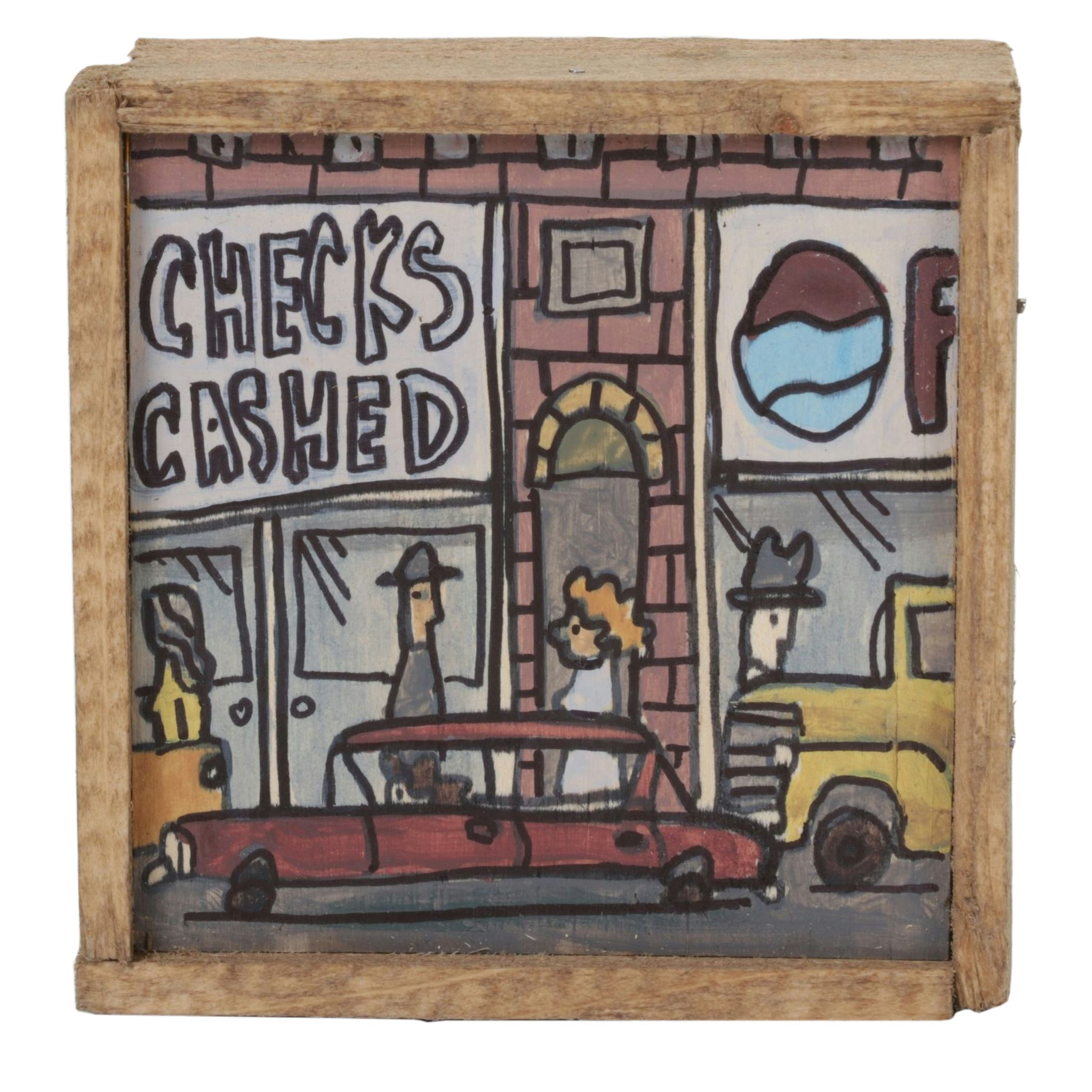 Aaron Wooten Stylized Cityscape Mixed Media Painting "Checks Cashed", 2026