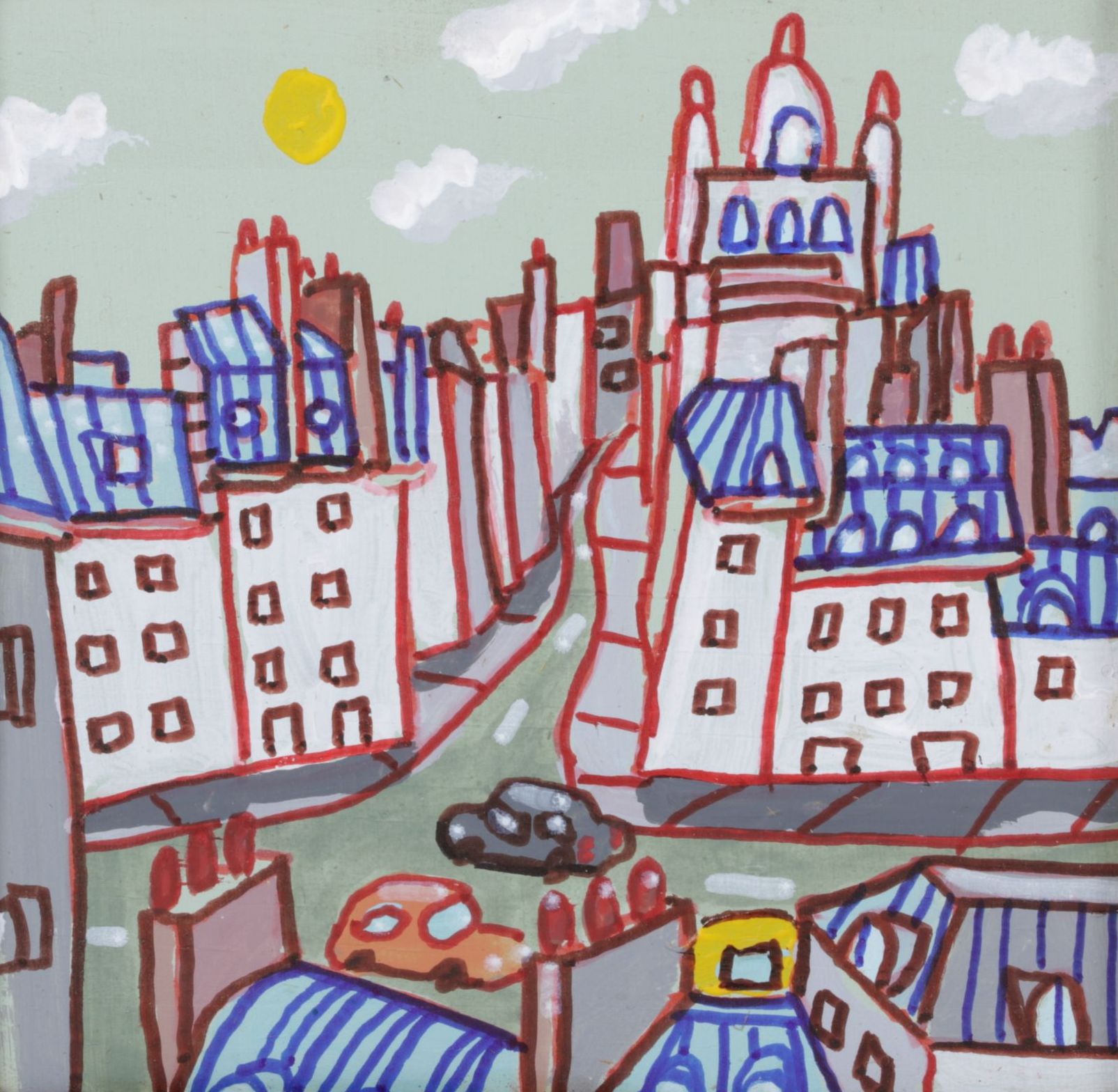 Aaron Wooten Stylized Cityscape Mixed Media Painting "Sacré - Coeur", 2026