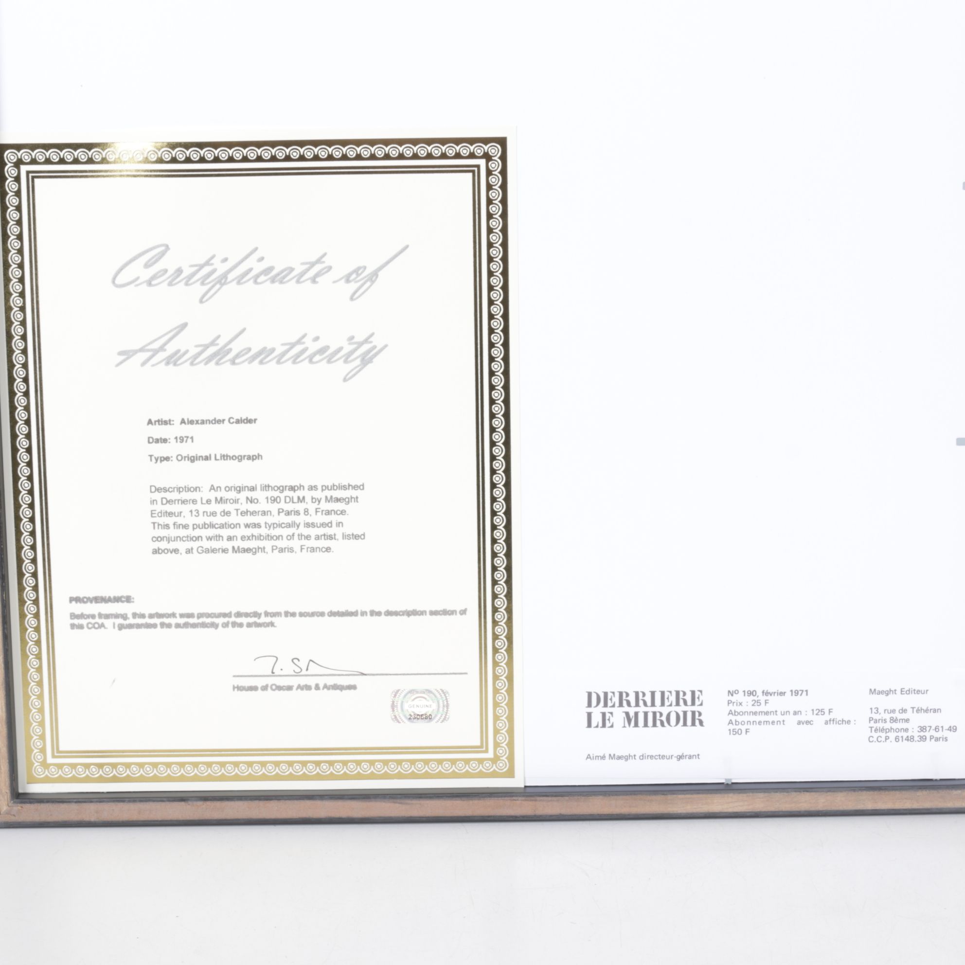 Alexander Calder Lithograph for "Derrière le Miroir #190", 1971