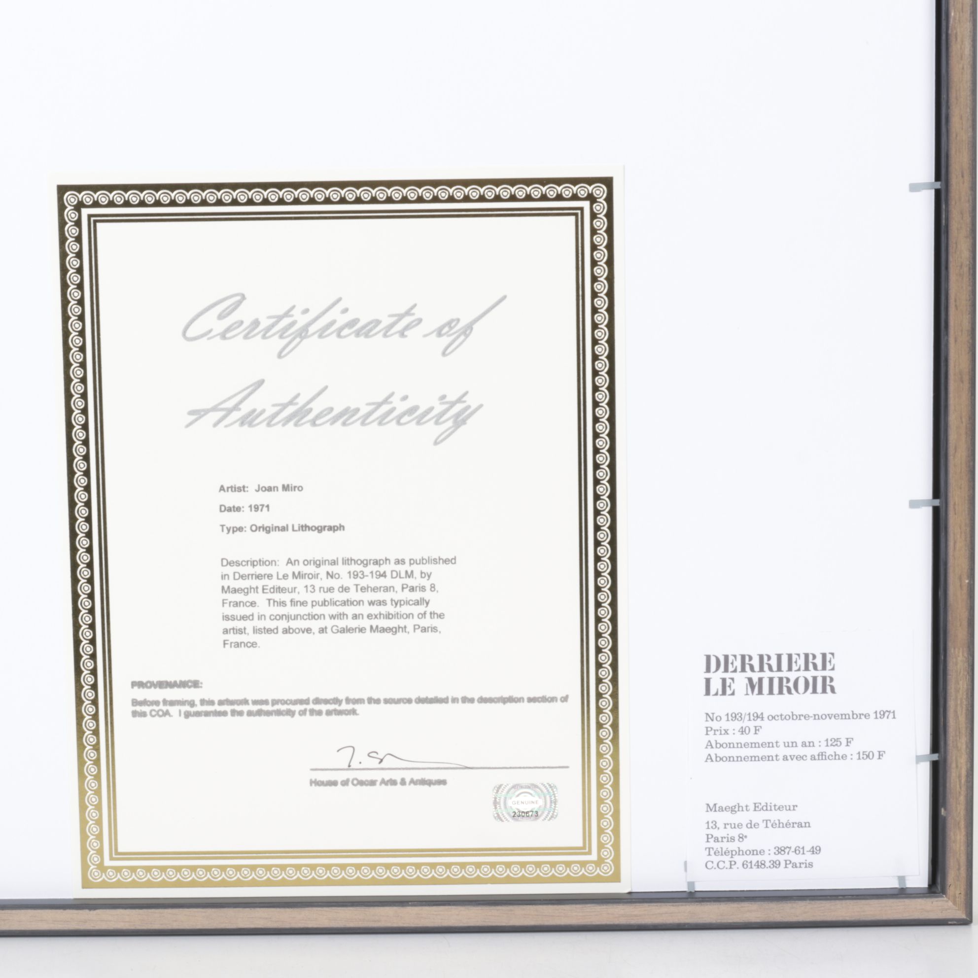 Joan Miró Color Lithograph for "Derrière le Miroir," 1971