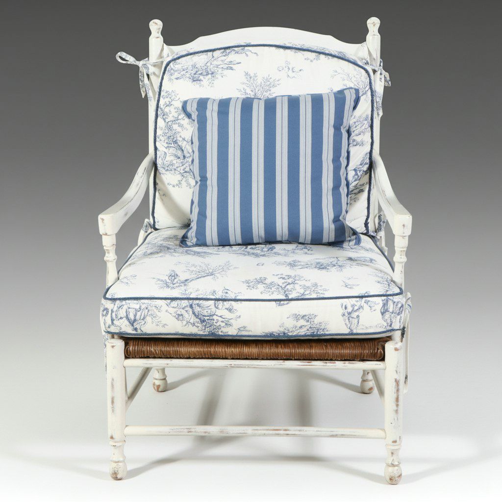 Brandywine Design Ladder-Back Armchair with Toile Upholstery