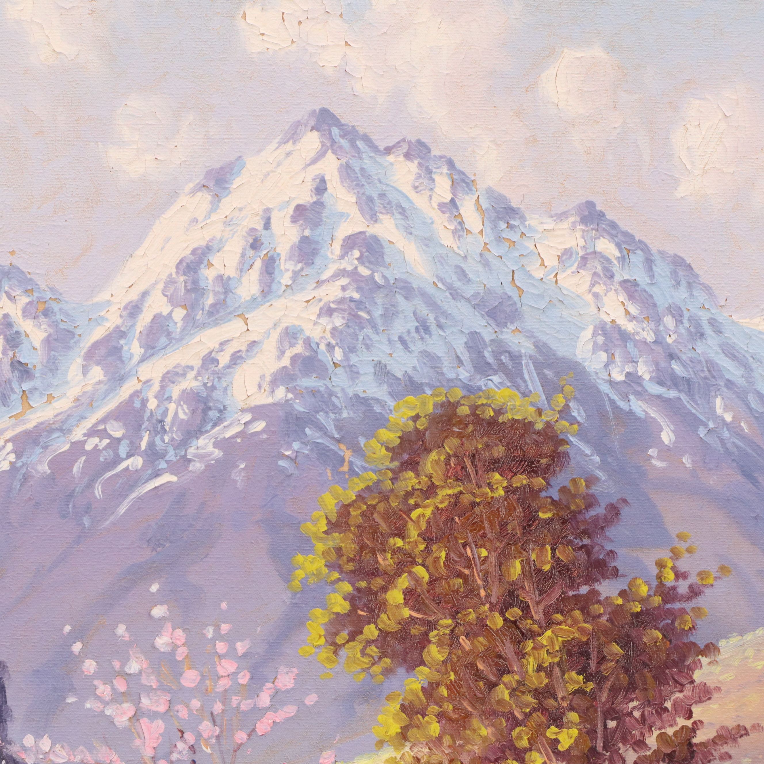 Alfaro Lobos Spring Mountain Landscape Oil Painting, 1950