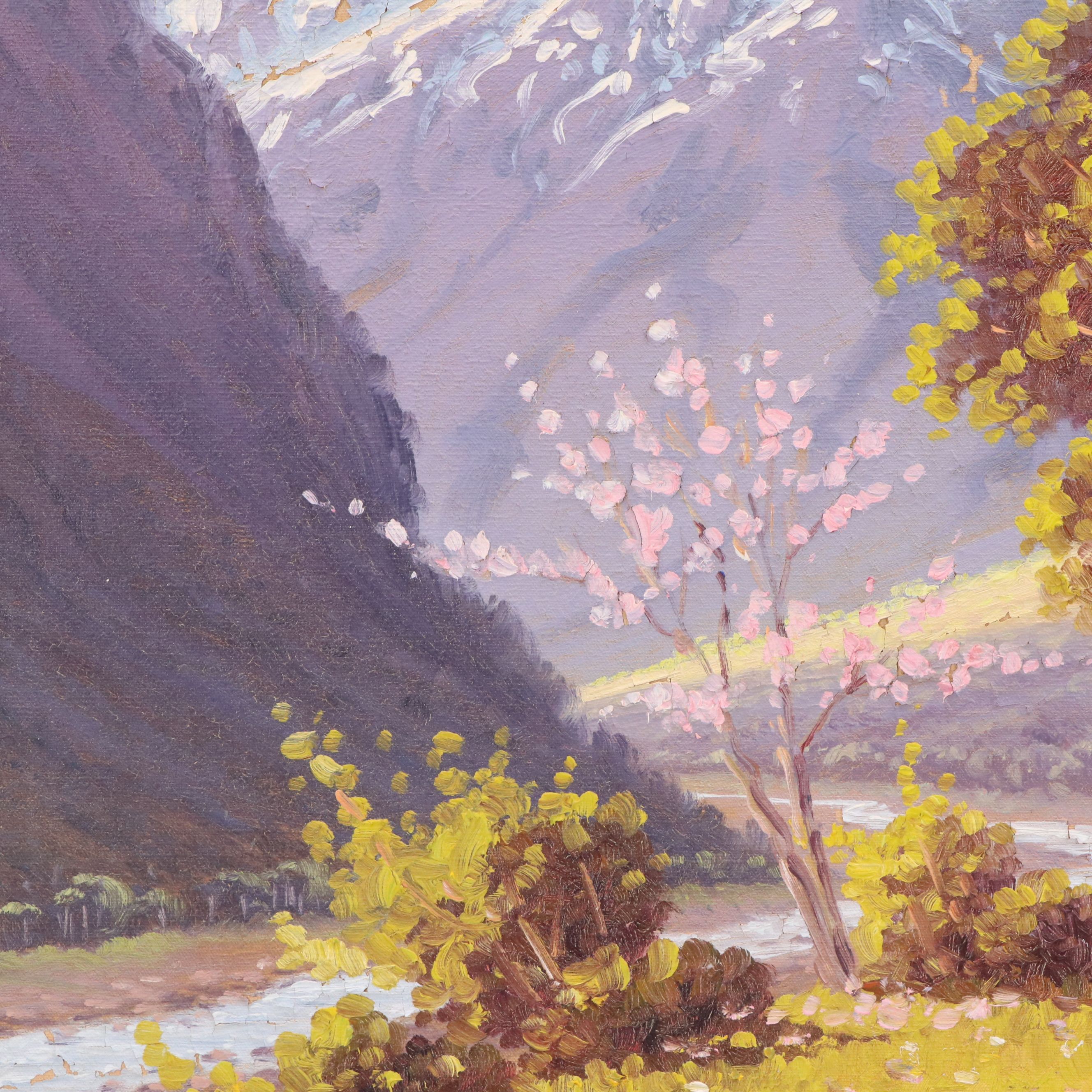 Alfaro Lobos Spring Mountain Landscape Oil Painting, 1950