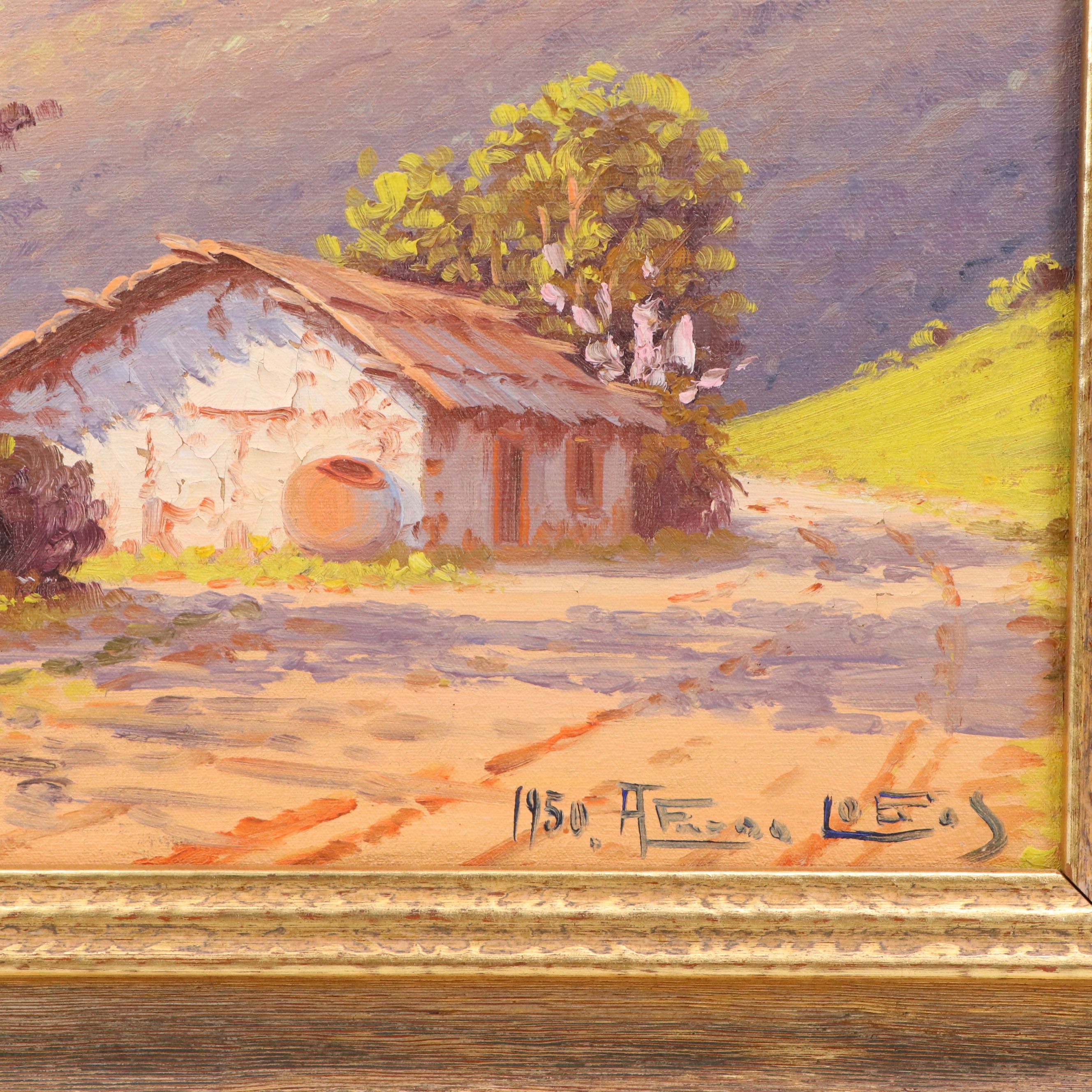 Alfaro Lobos Spring Mountain Landscape Oil Painting, 1950