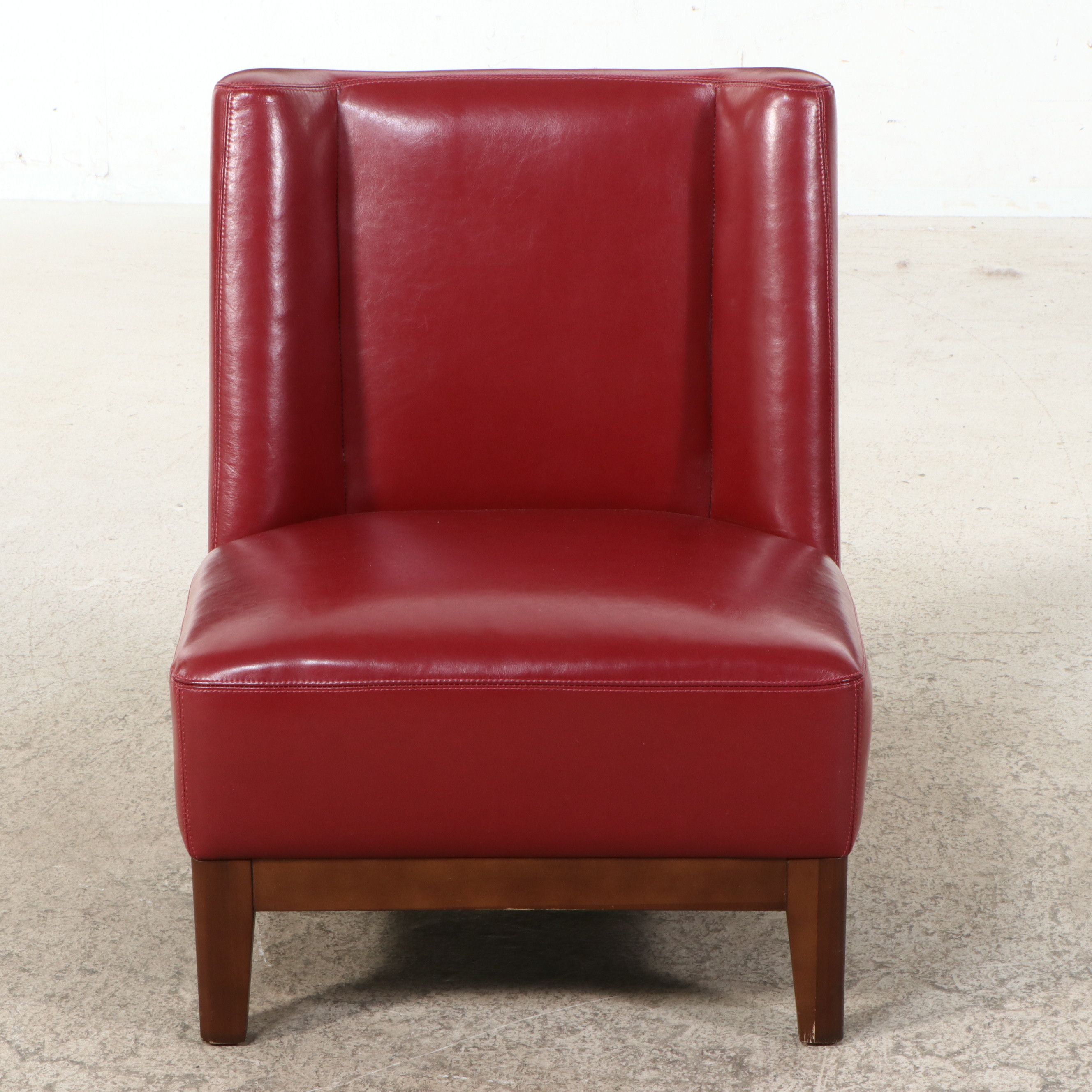 Contemporary Red Faux Leather Slipper Chair