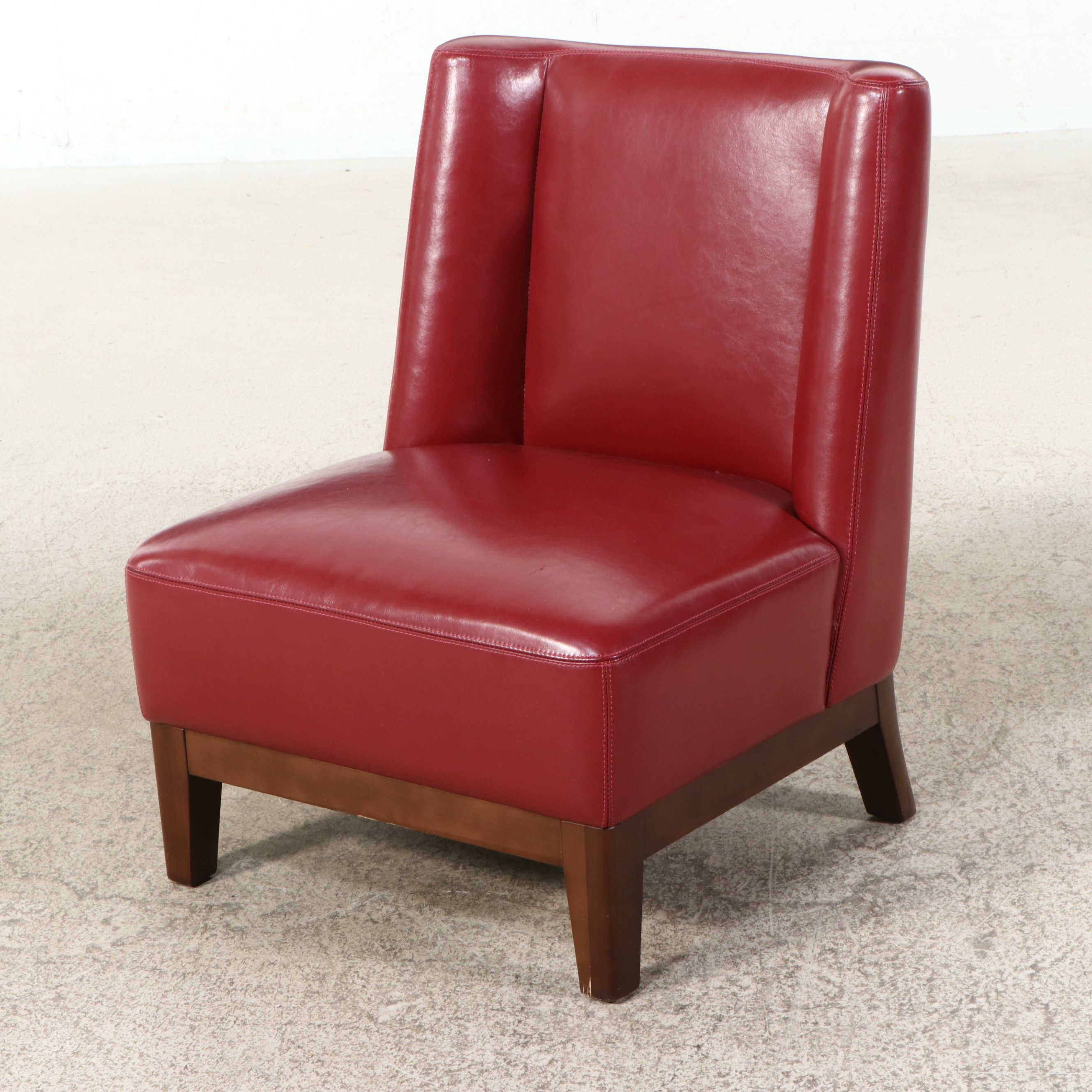 Contemporary Red Faux Leather Slipper Chair