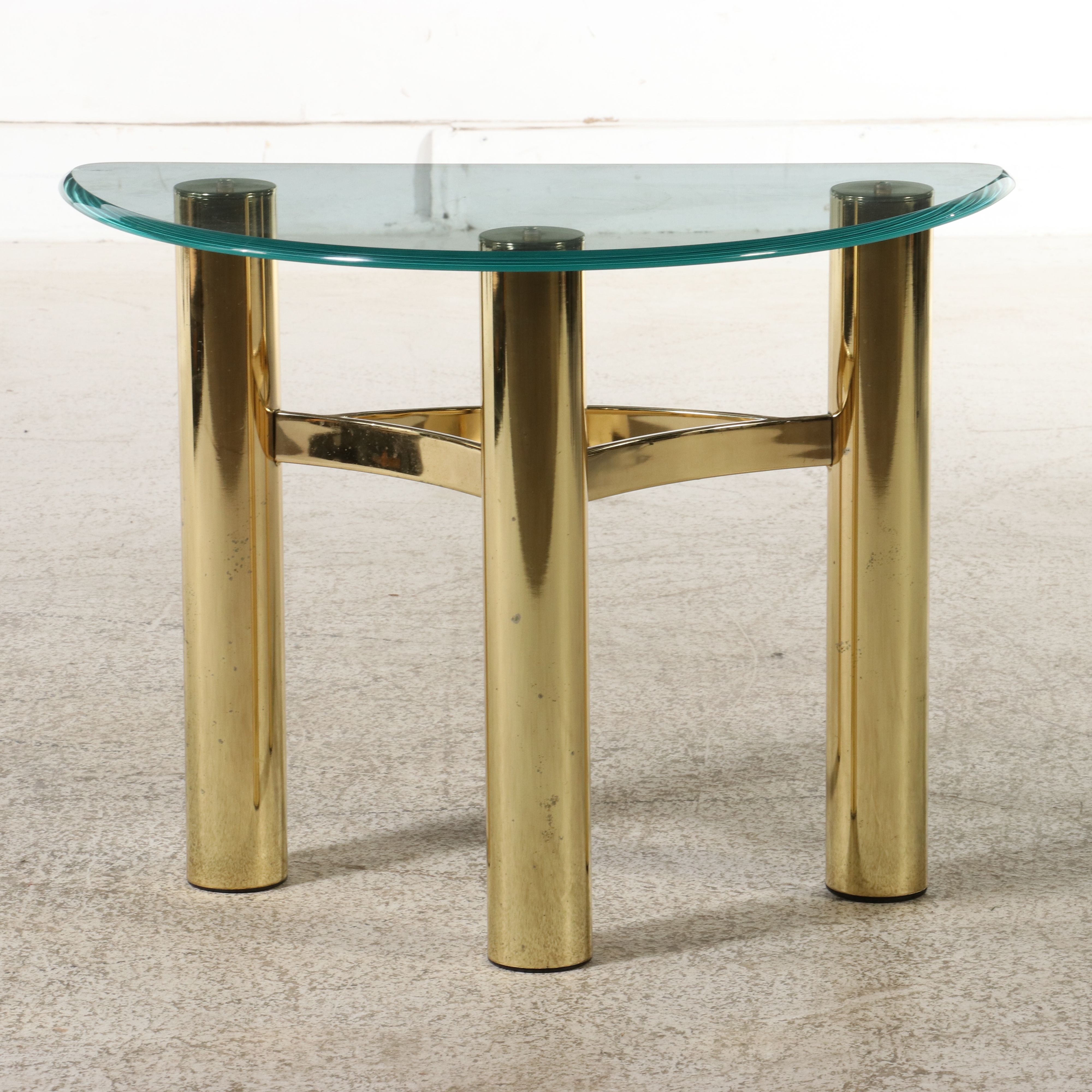 Hollywood Regency Style Brass-Plated and Glass Demilune Side Table
