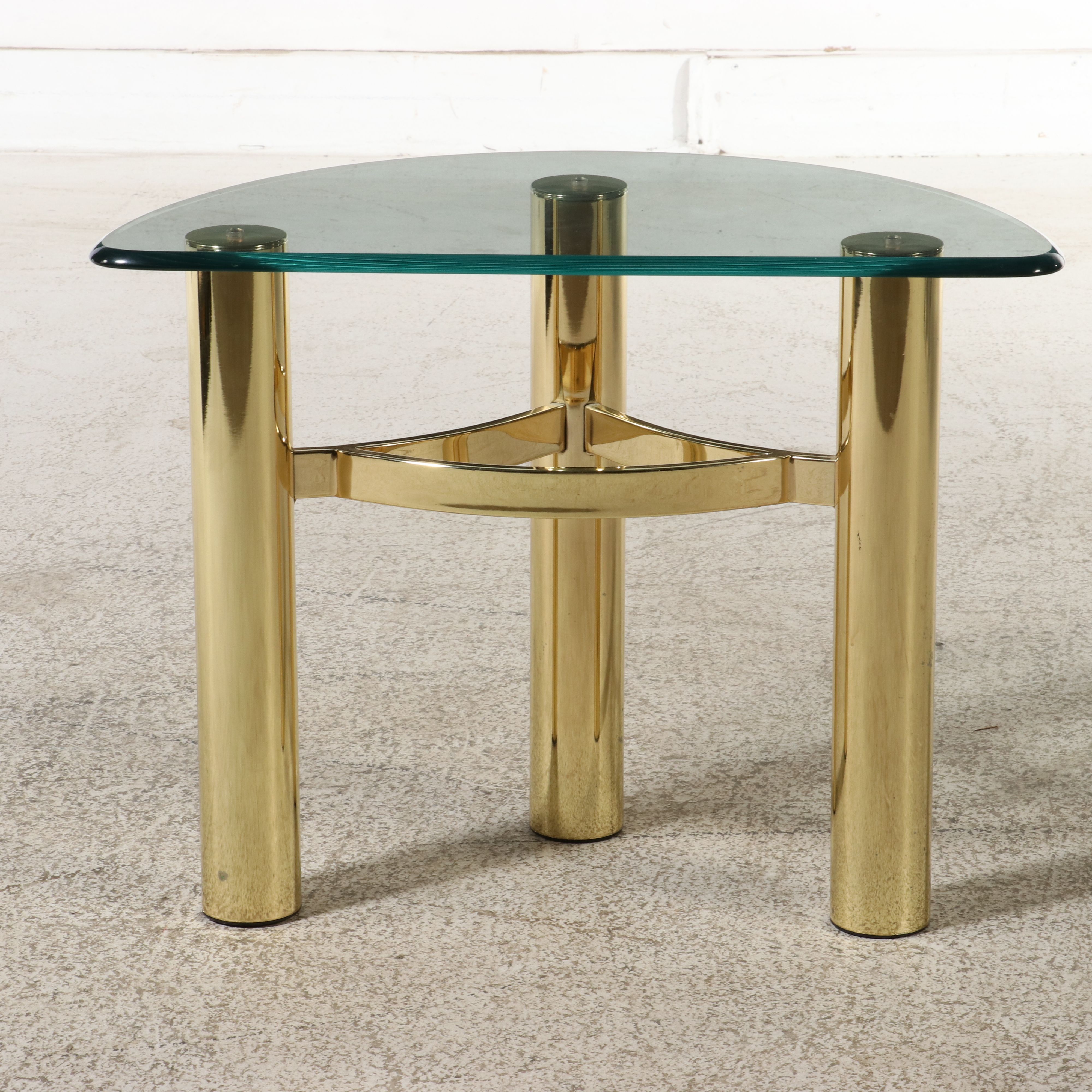 Hollywood Regency Style Brass-Plated and Glass Demilune Side Table