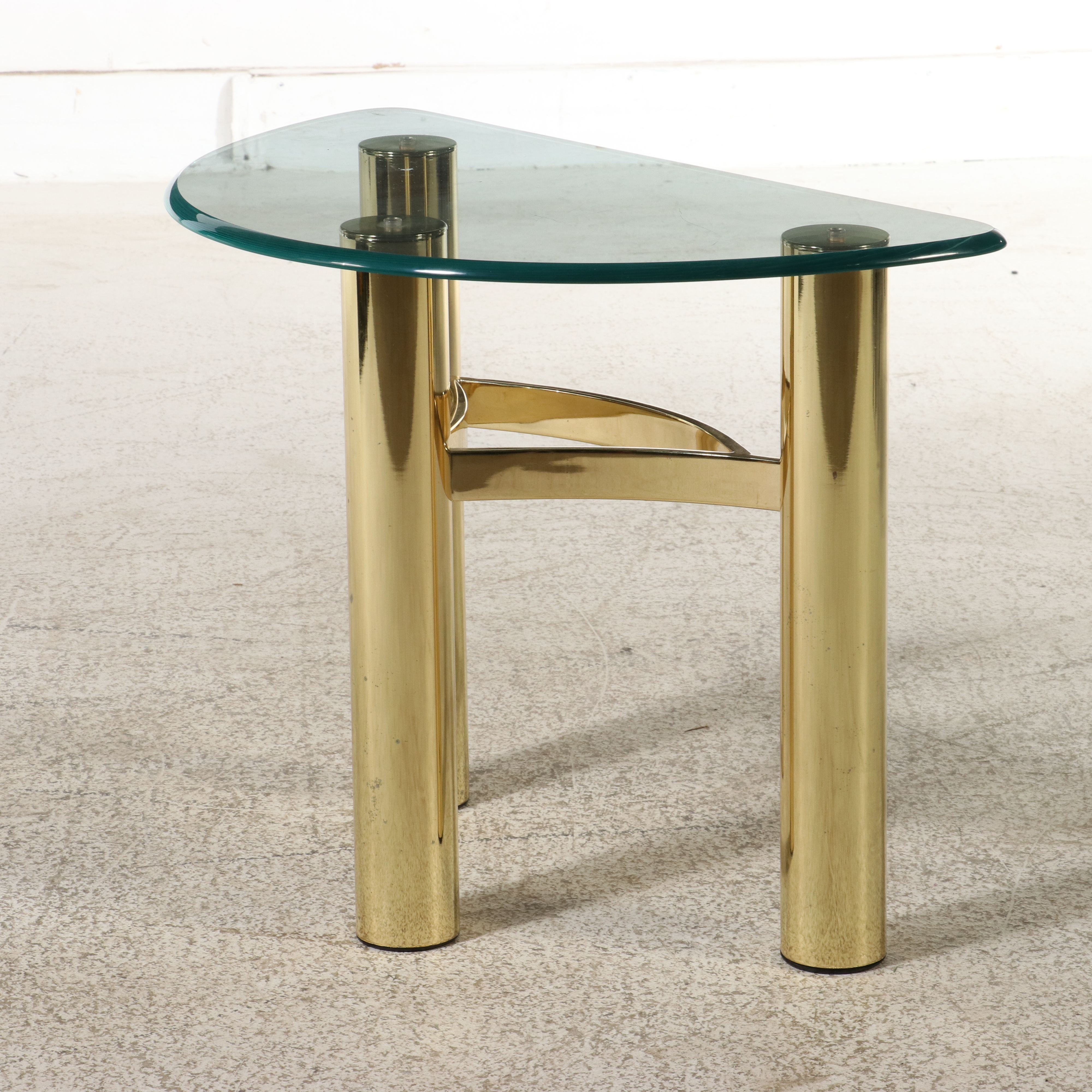 Hollywood Regency Style Brass-Plated and Glass Demilune Side Table