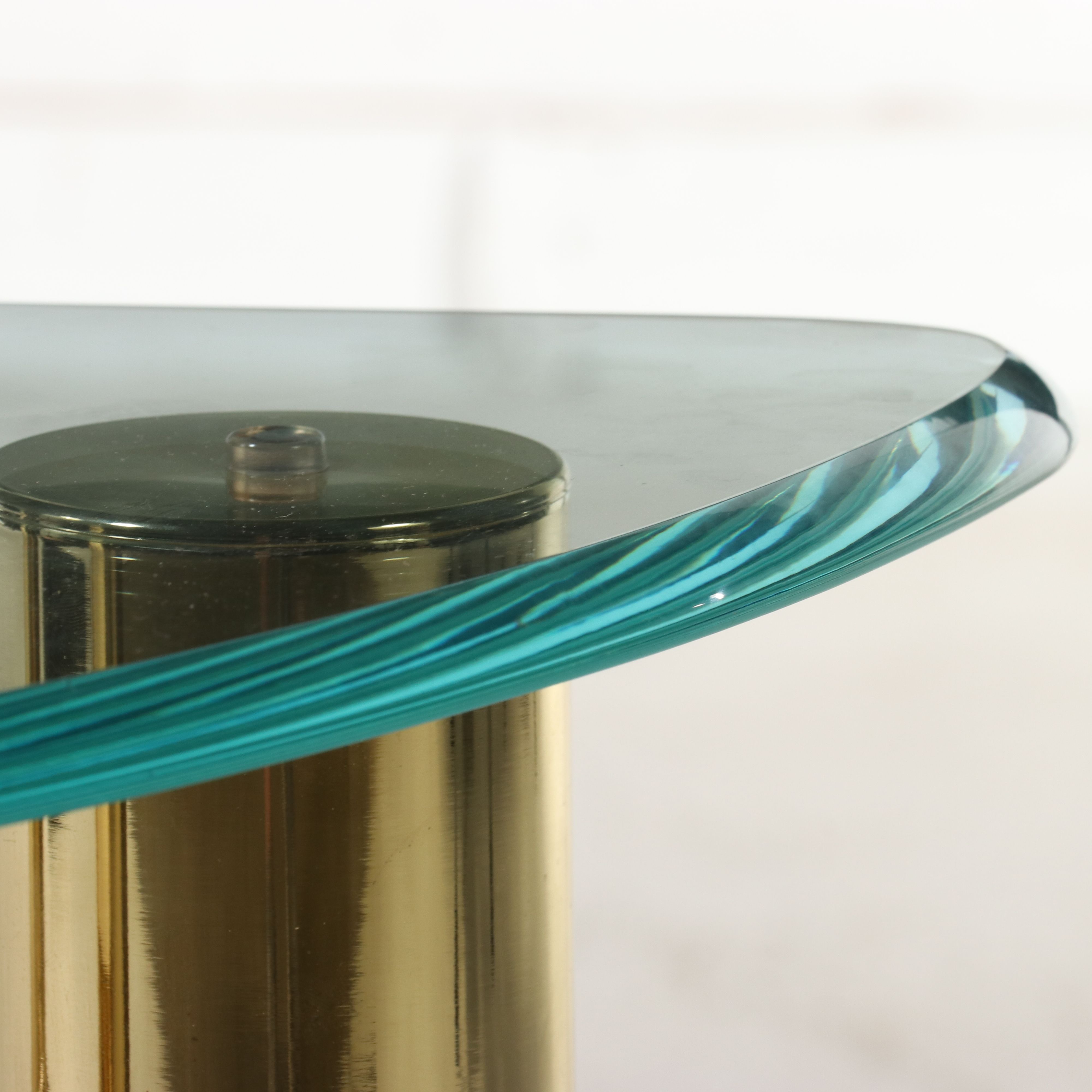 Hollywood Regency Style Brass-Plated and Glass Demilune Side Table