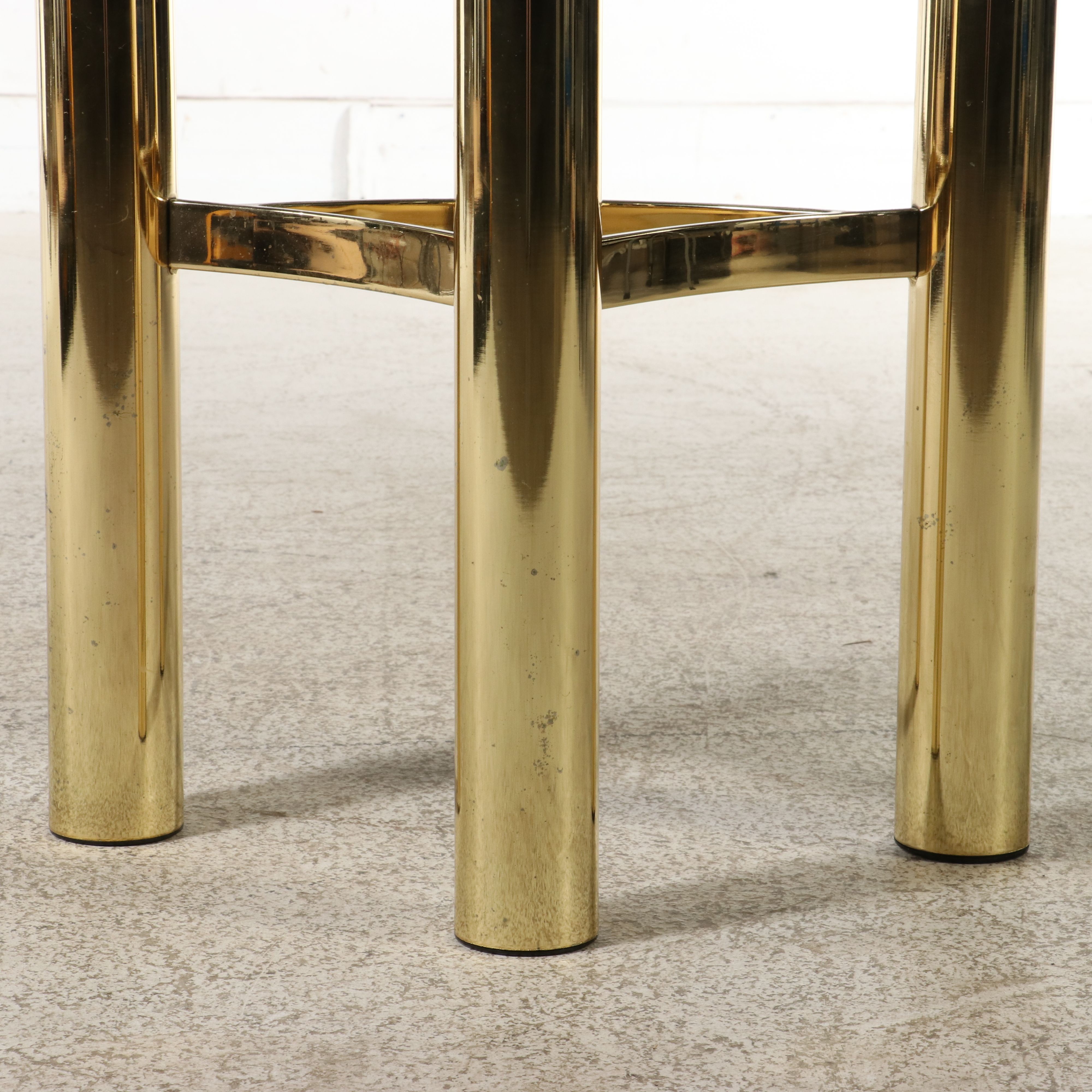 Hollywood Regency Style Brass-Plated and Glass Demilune Side Table