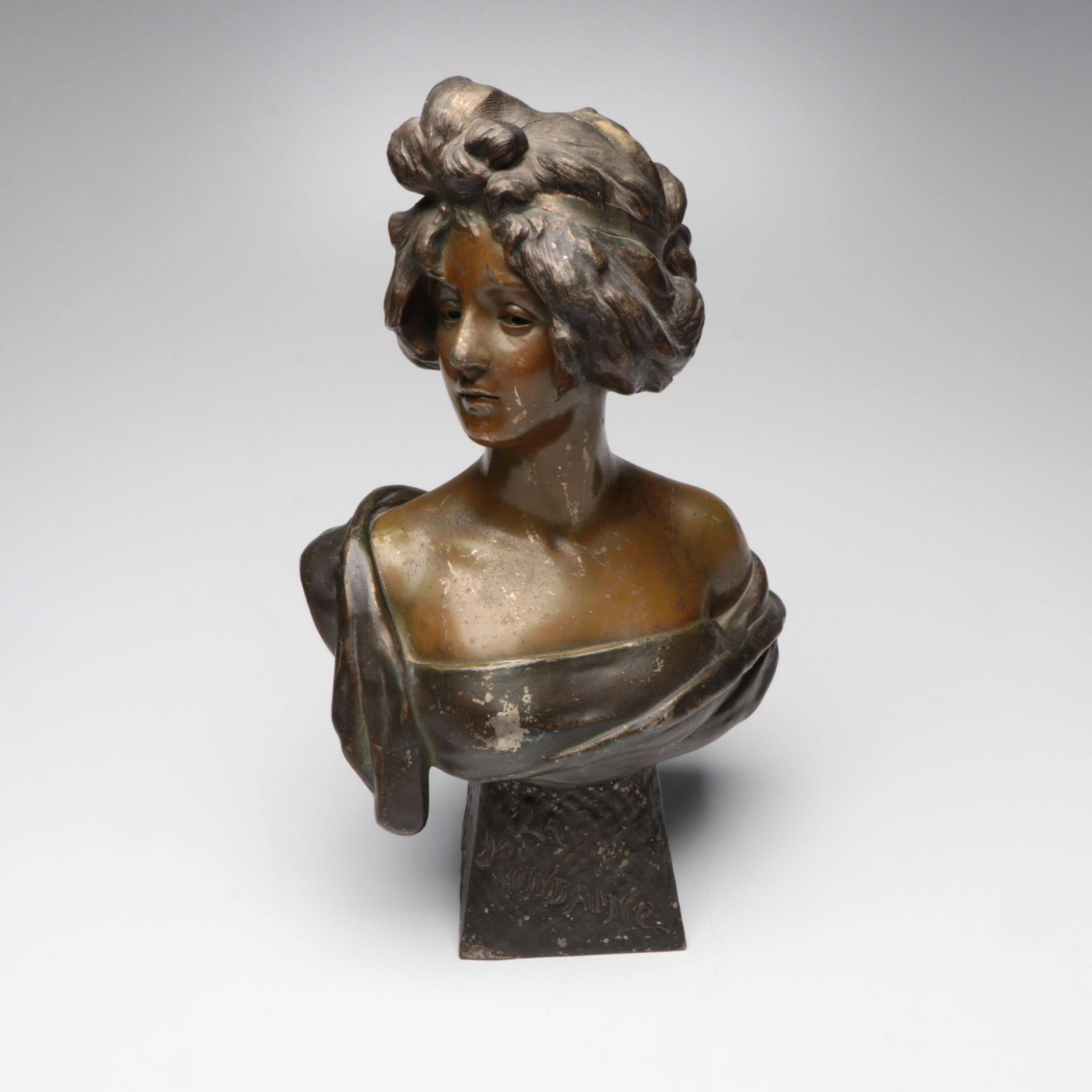 Art Nouveau Cast Spelter Bust "La Mondaine," Early 20th Century