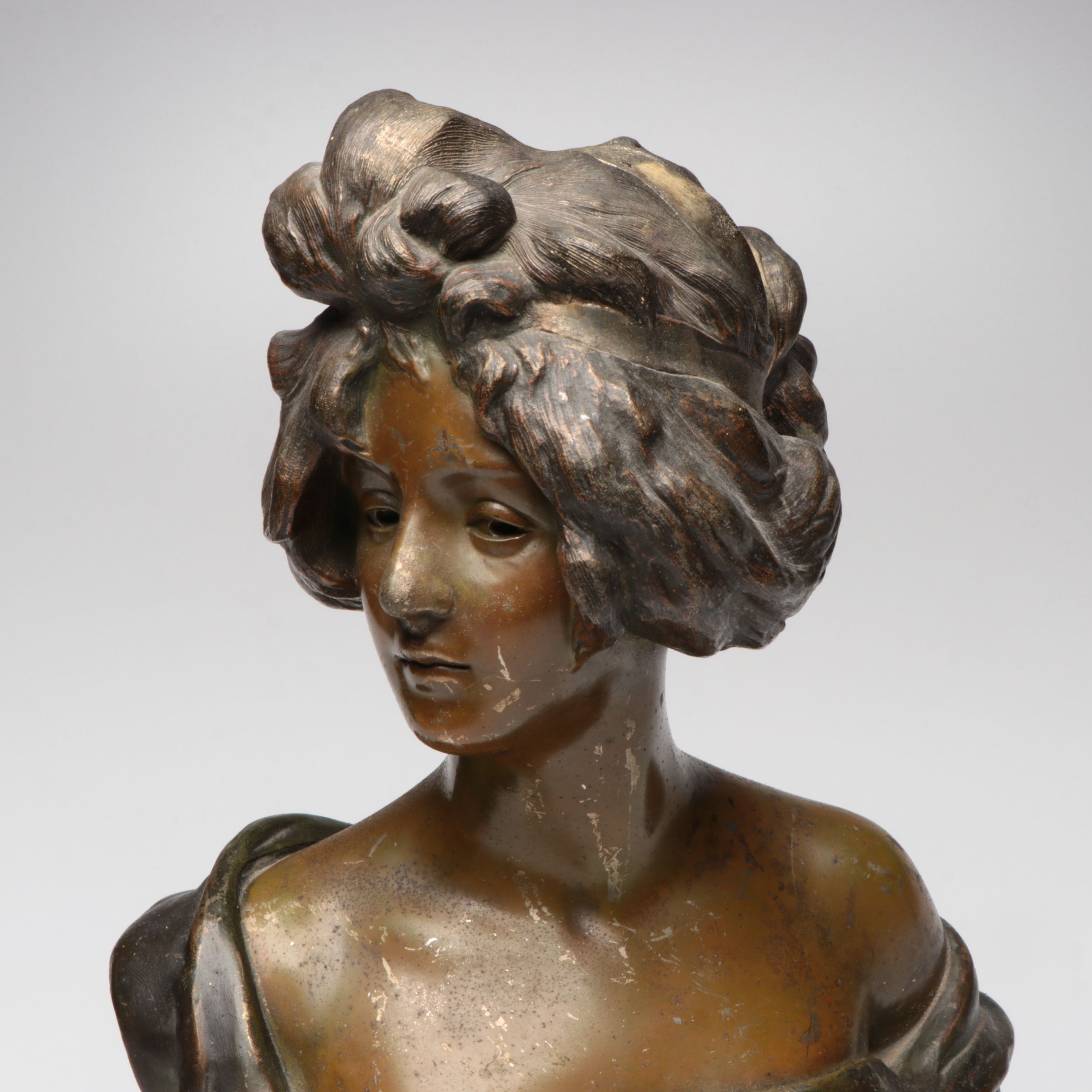 Art Nouveau Cast Spelter Bust "La Mondaine," Early 20th Century