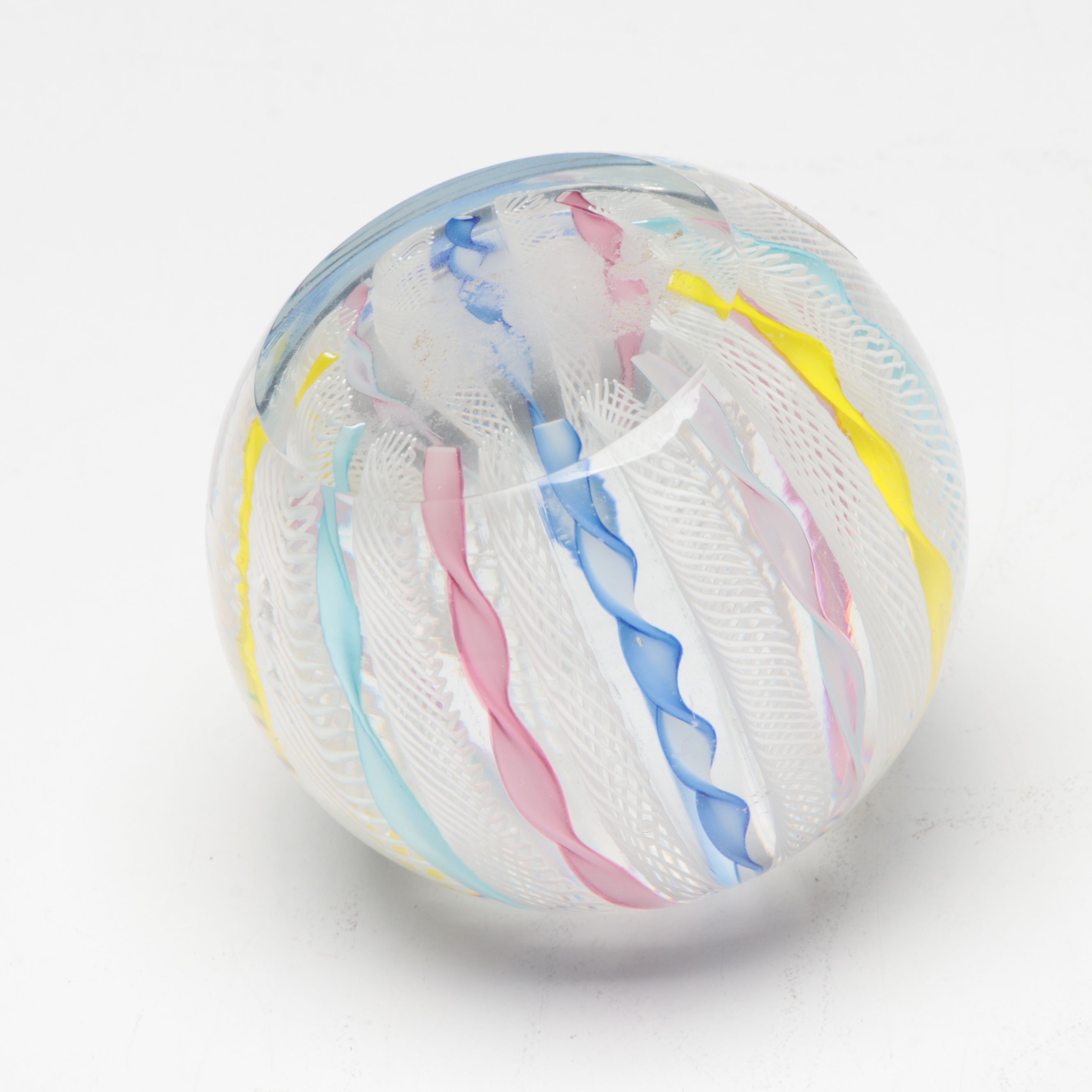 Skruf Swedish Art Glass Oil Lamp with Murano Art Glass Paperweight