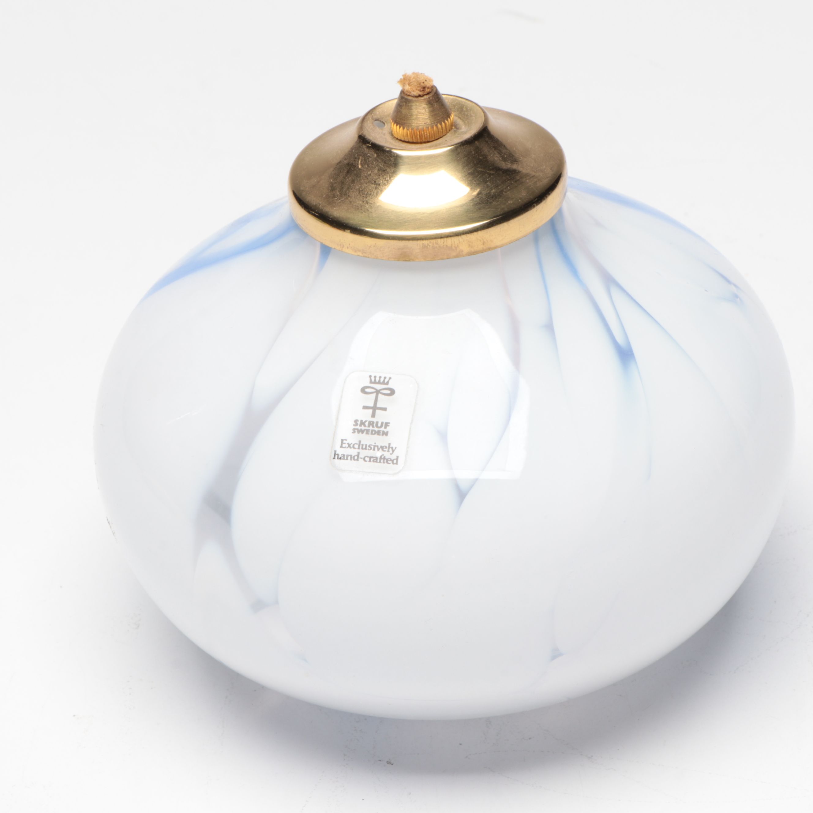 Skruf Swedish Art Glass Oil Lamp with Murano Art Glass Paperweight