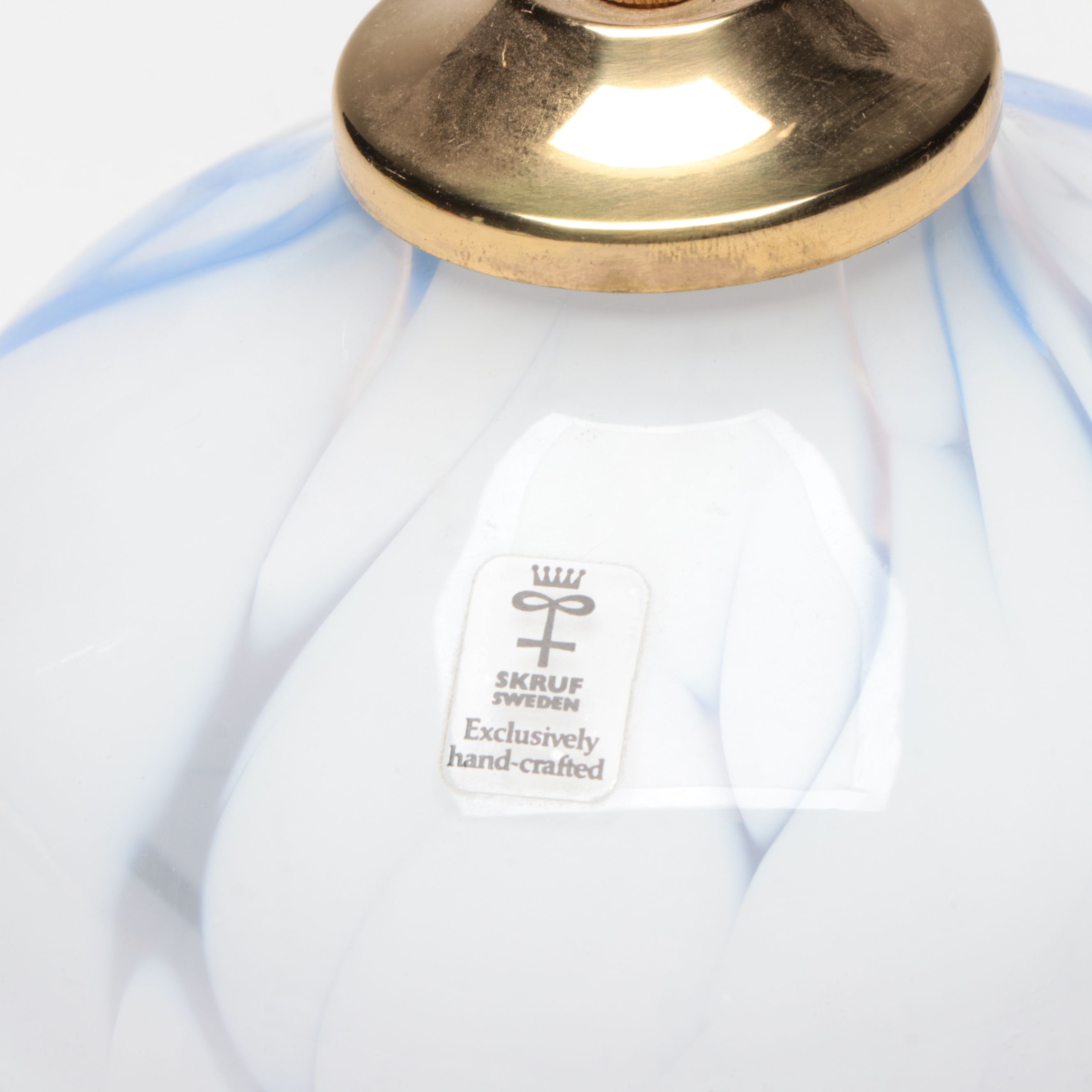 Skruf Swedish Art Glass Oil Lamp with Murano Art Glass Paperweight