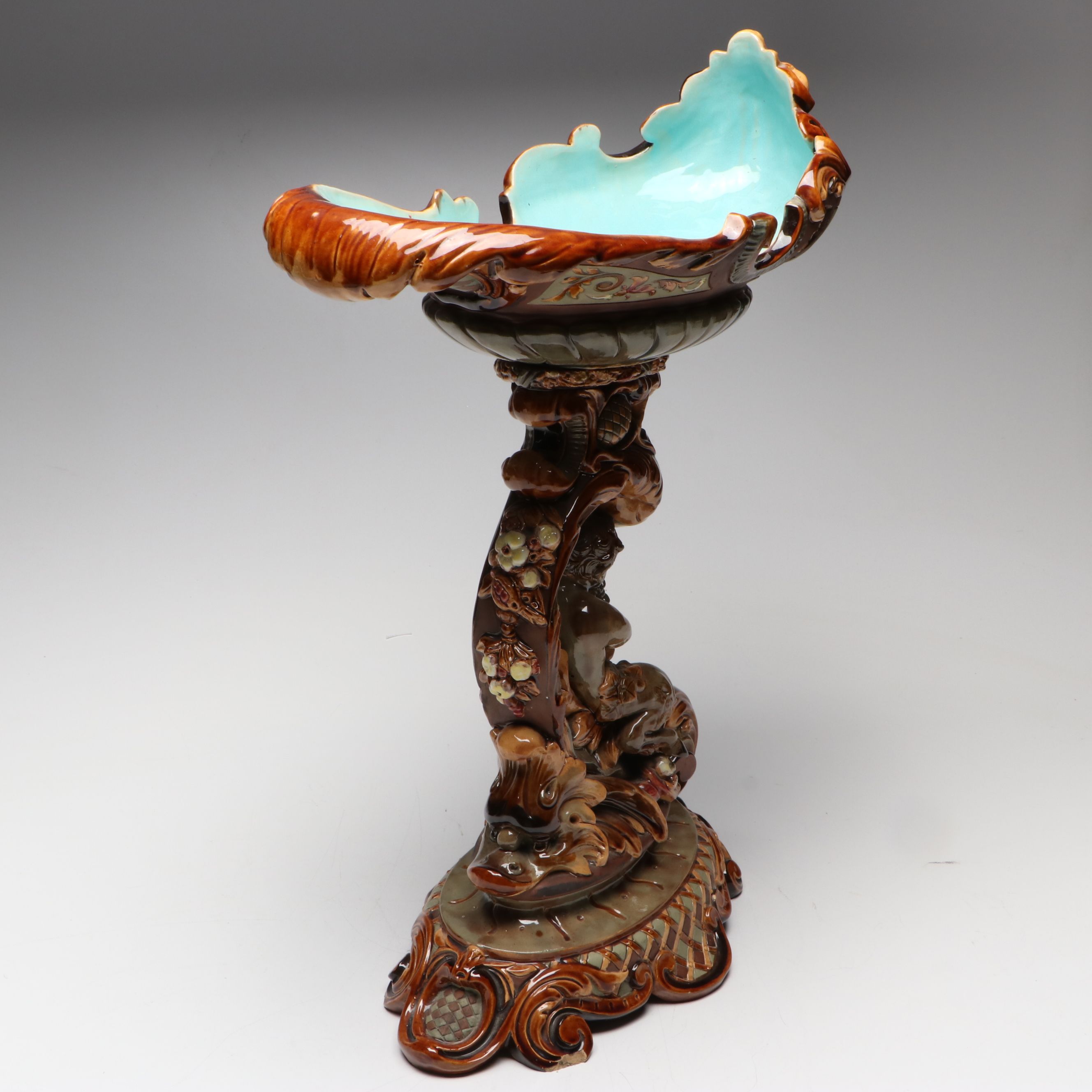 Austrian Majolica Satyr Centerpiece Compote, 20th Century