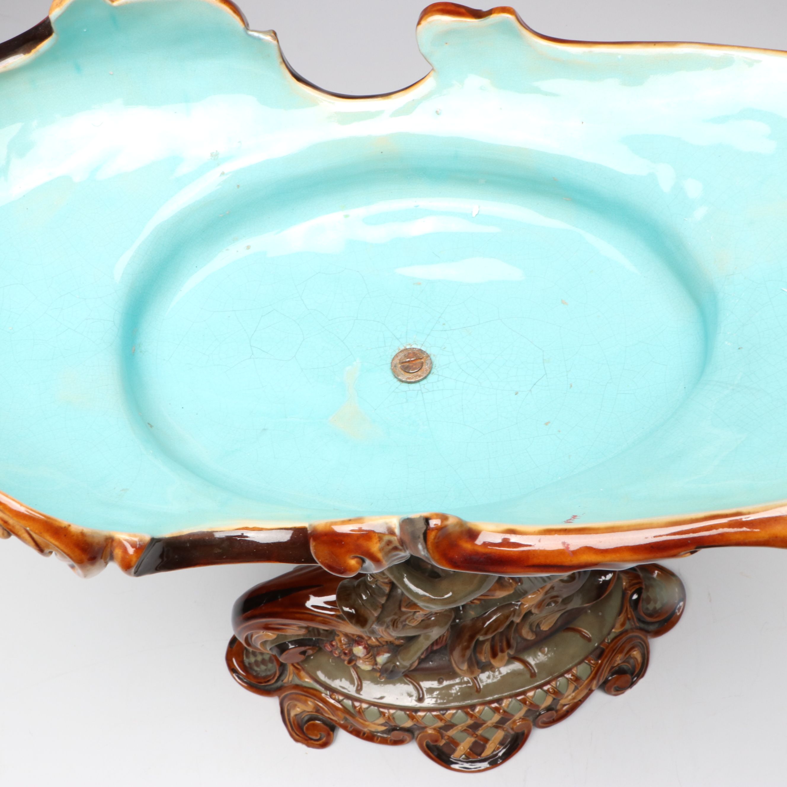 Austrian Majolica Satyr Centerpiece Compote, 20th Century