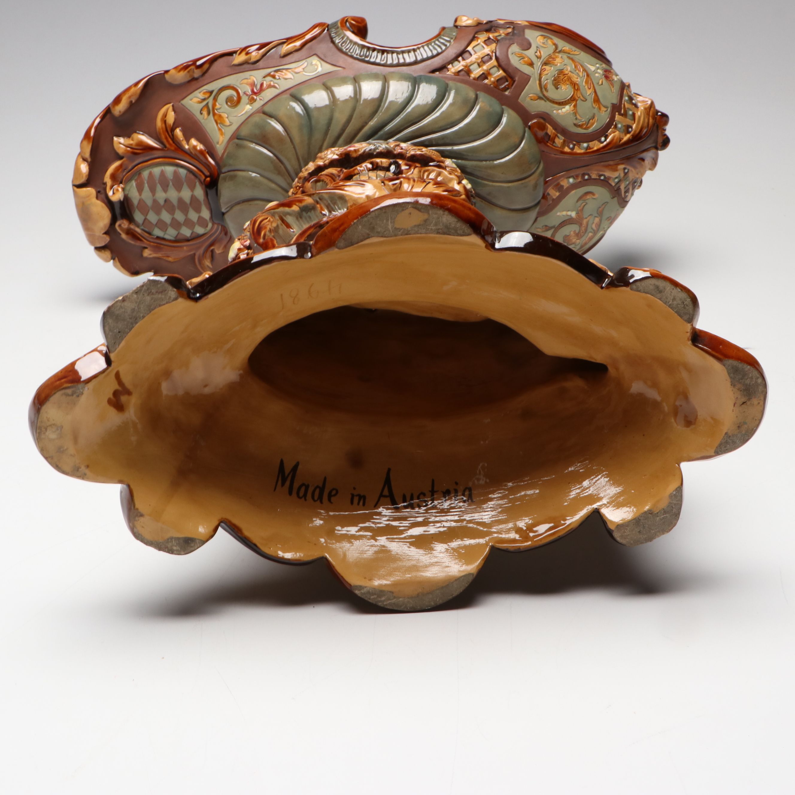 Austrian Majolica Satyr Centerpiece Compote, 20th Century