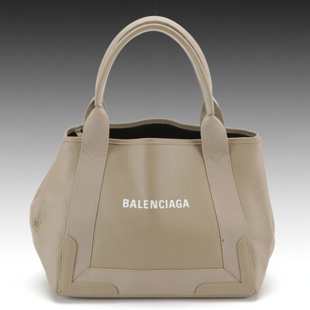 Balenciaga Navy Cabas Tote Bag in Beige Leather and Nylon Canvas Trim